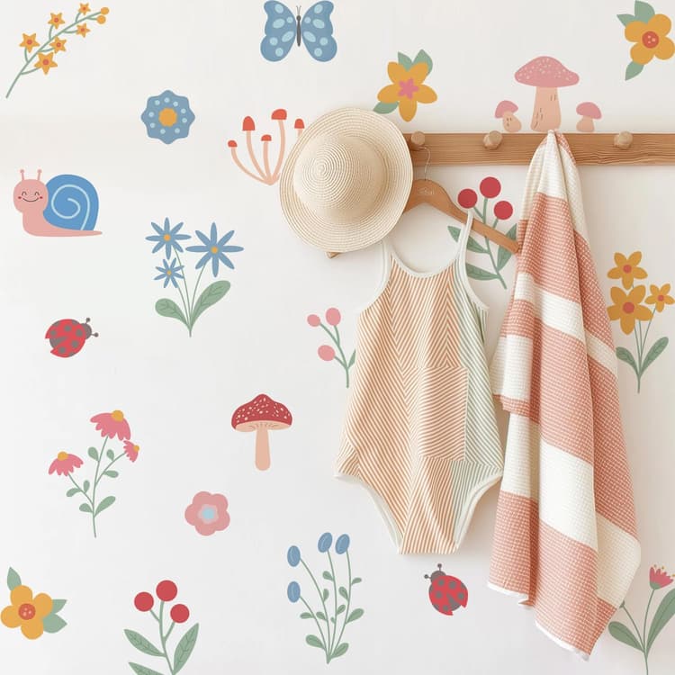 Nursery Floral Wall Stickers Decals Peel and Stick Decor 6 Sheets | Peel & stick, no residue, watercolor, nursery kids room bedroom playroom classroom decor, DIY craft, safe non-toxic material