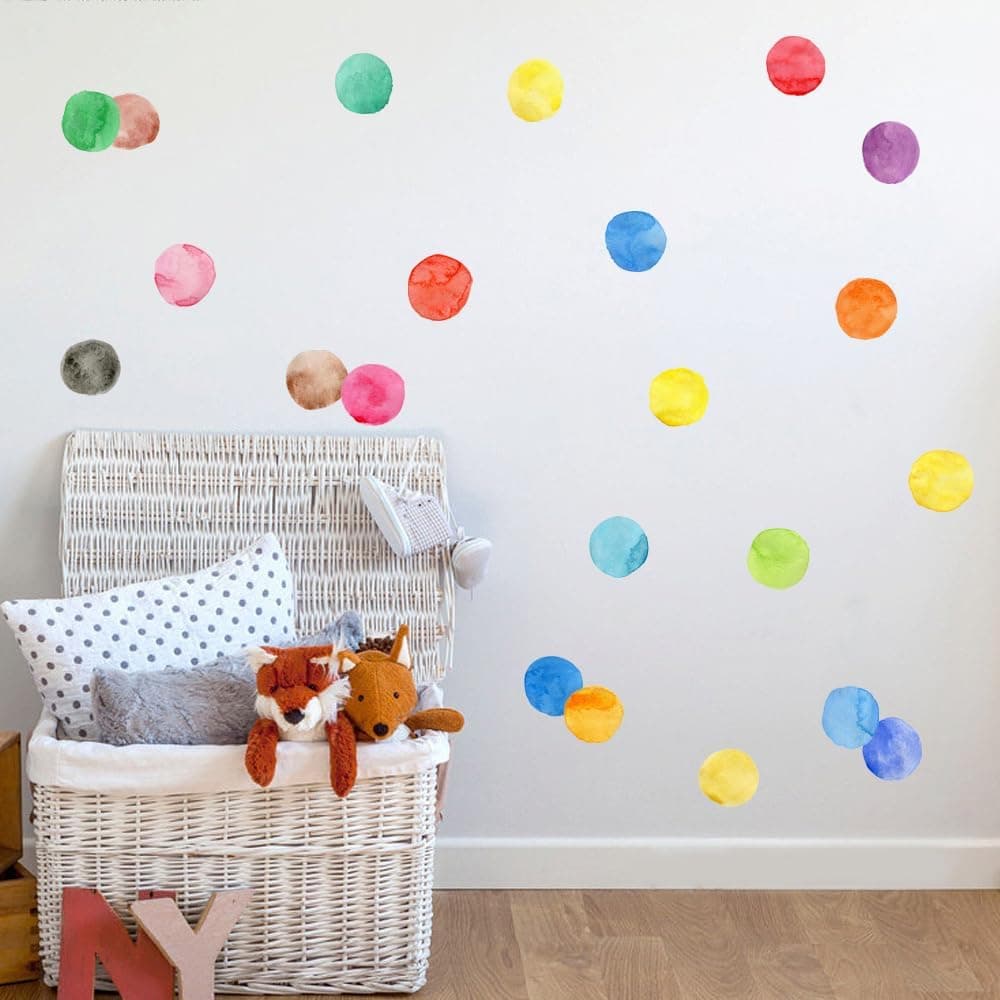 Rainbow Polka Dot Wall Stickers Peel and Stick Decals 12 Sheets | Peel & stick, no residue, watercolor, nursery kids room bedroom playroom classroom decor, DIY craft, safe non-toxic material gallery image 6