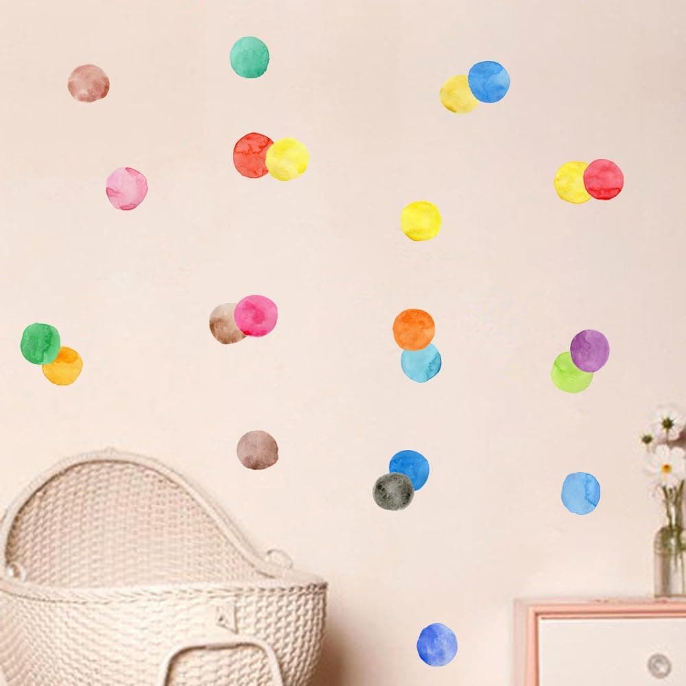 Rainbow Polka Dot Wall Stickers Peel and Stick Decals 12 Sheets | Peel & stick, no residue, watercolor, nursery kids room bedroom playroom classroom decor, DIY craft, safe non-toxic material gallery image 7