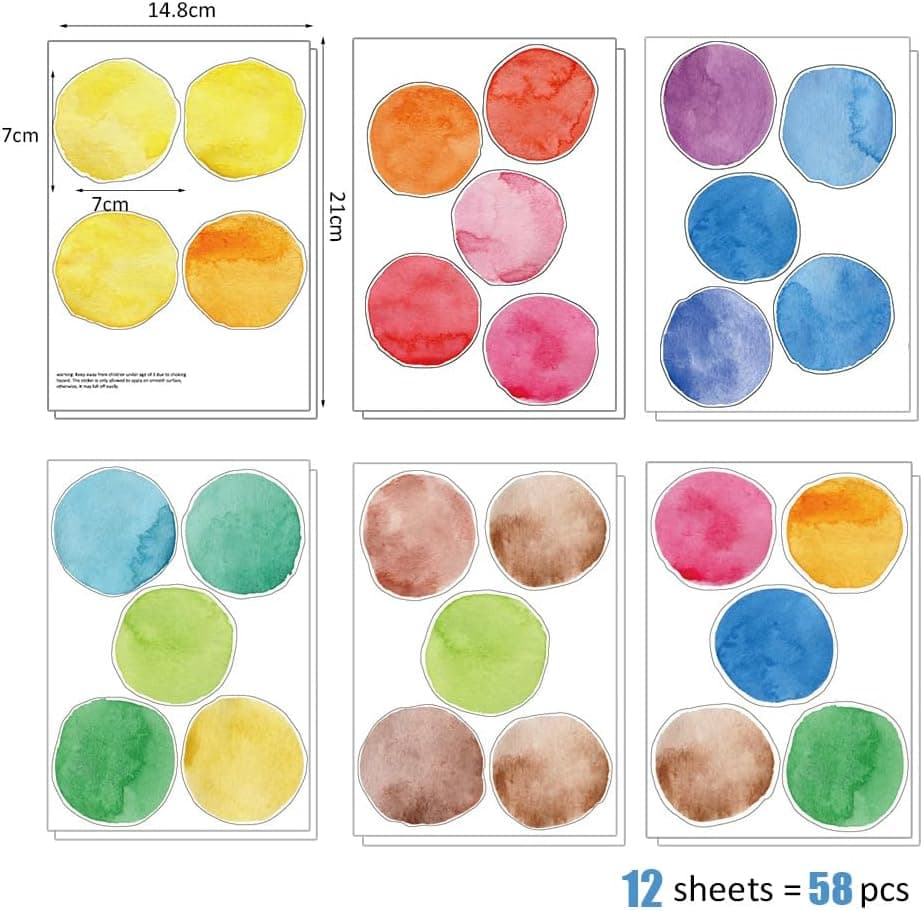 Rainbow Polka Dot Wall Stickers Peel and Stick Decals 12 Sheets | Peel & stick, no residue, watercolor, nursery kids room bedroom playroom classroom decor, DIY craft, safe non-toxic material gallery image 8