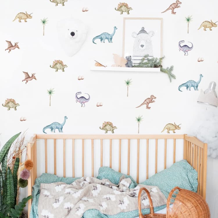 Dinosaur Wall Decals Animal Boys Bedroom Stickers Removable Decor Nursery Kids Room Modern Stylish Murals DIY Cute Decorations 5 Sheets