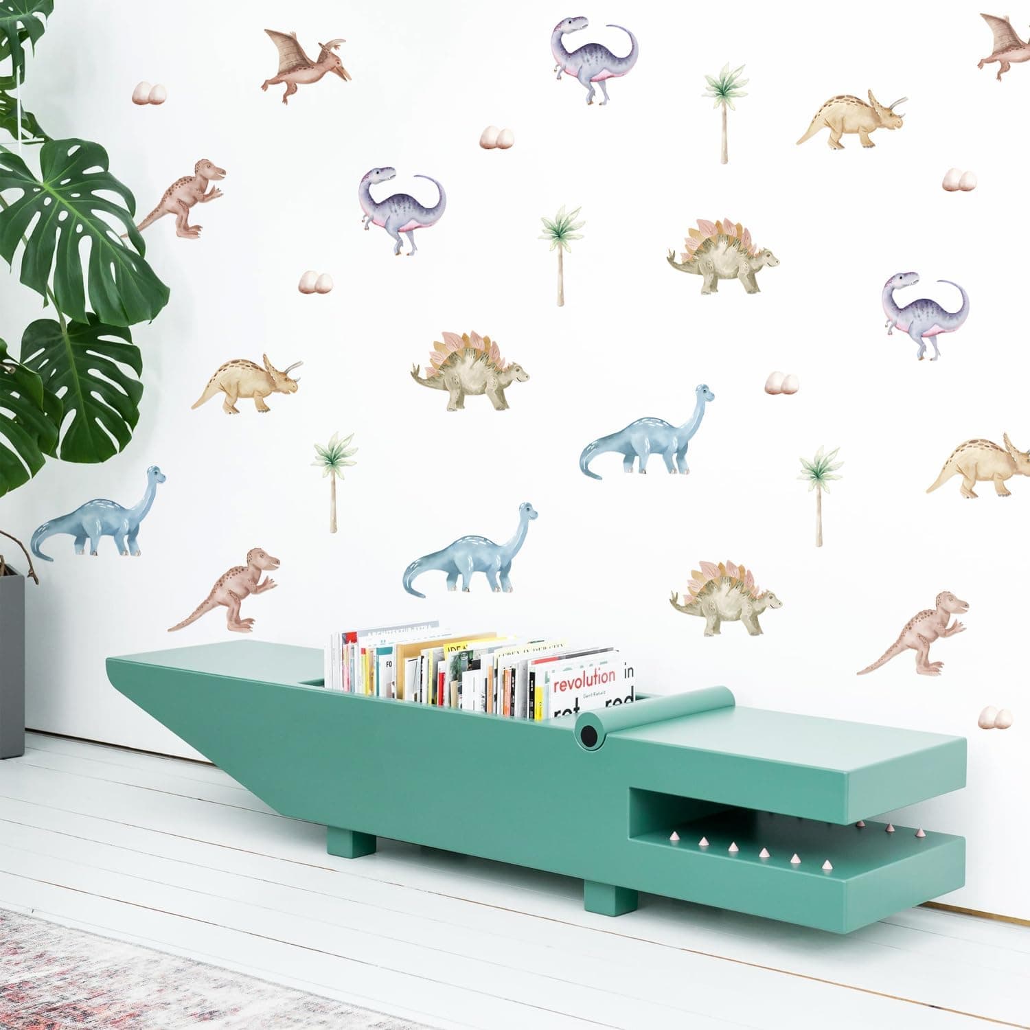 Dinosaur Wall Decals Animal Boys Bedroom Stickers Removable Decor Nursery Kids Room Modern Stylish Murals DIY Cute Decorations 5 Sheets gallery image 3