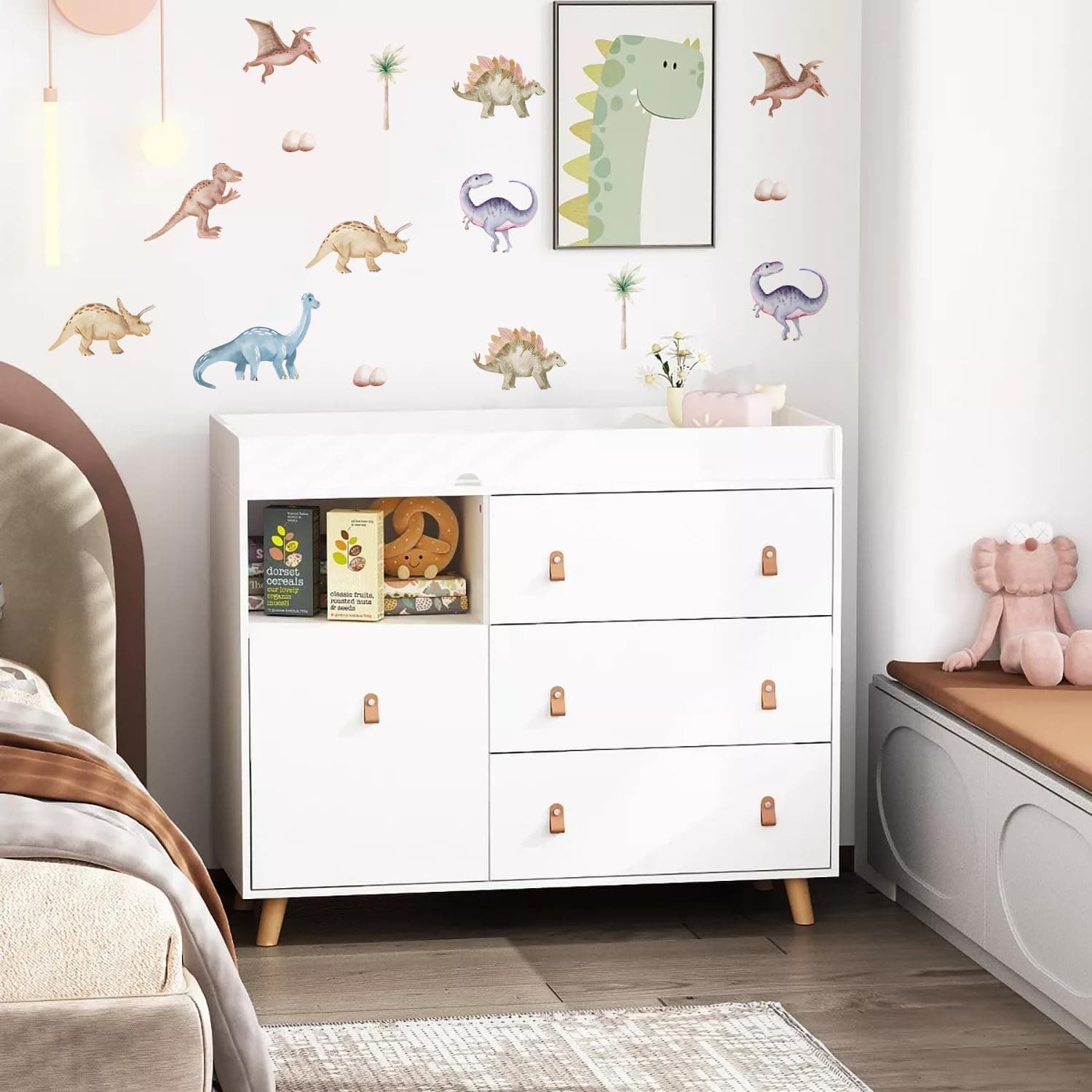Dinosaur Wall Decals Animal Boys Bedroom Stickers Removable Decor Nursery Kids Room Modern Stylish Murals DIY Cute Decorations 5 Sheets gallery image 4