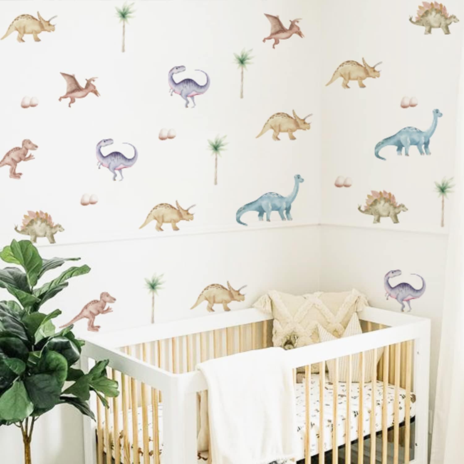 Dinosaur Wall Decals Animal Boys Bedroom Stickers Removable Decor Nursery Kids Room Modern Stylish Murals DIY Cute Decorations 5 Sheets gallery image 6