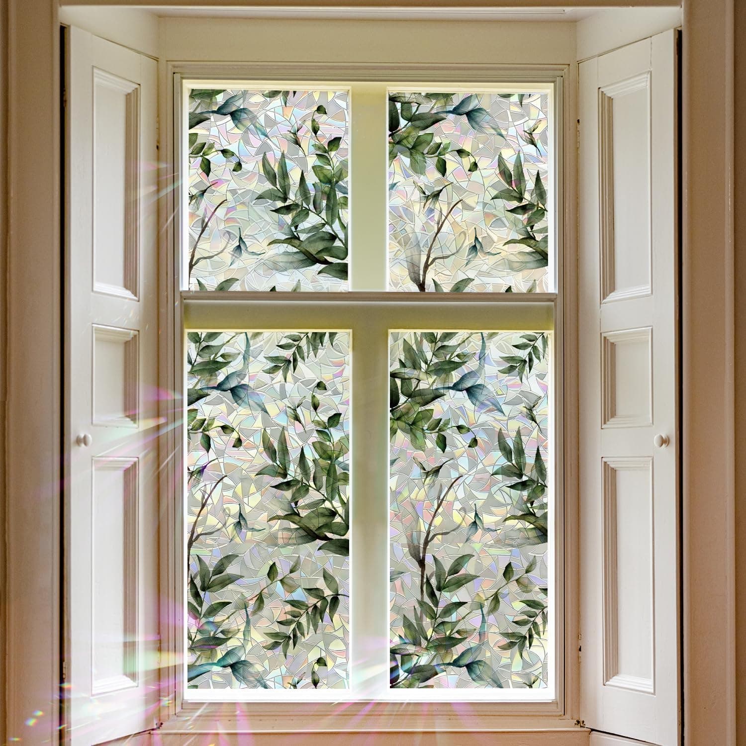 Watercolor Leaves Static Window Film Laser Suncatcher Glass Cling Privacy Decal Living Room Sun Blocking Decor Large Stickers DIY Decorations gallery image 1