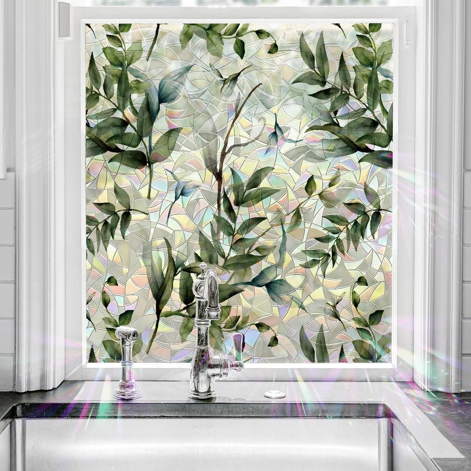 Watercolor Leaves Static Window Film Laser Suncatcher Glass Cling Privacy Decal Living Room Sun Blocking Decor Large Stickers DIY Decorations gallery image 5