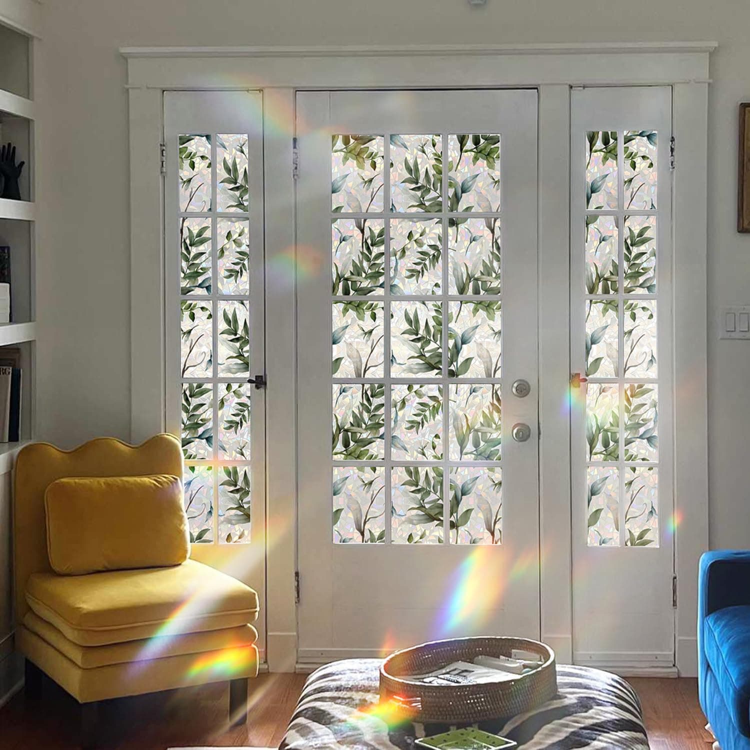 Watercolor Leaves Static Window Film Laser Suncatcher Glass Cling Privacy Decal Living Room Sun Blocking Decor Large Stickers DIY Decorations gallery image 6