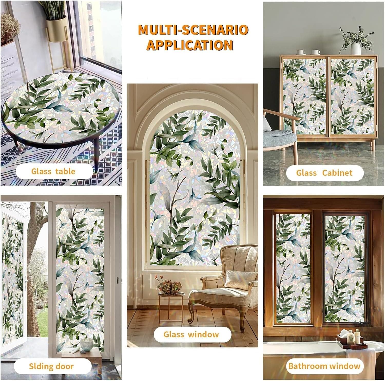 Watercolor Leaves Static Window Film Laser Suncatcher Glass Cling Privacy Decal Living Room Sun Blocking Decor Large Stickers DIY Decorations gallery image 8