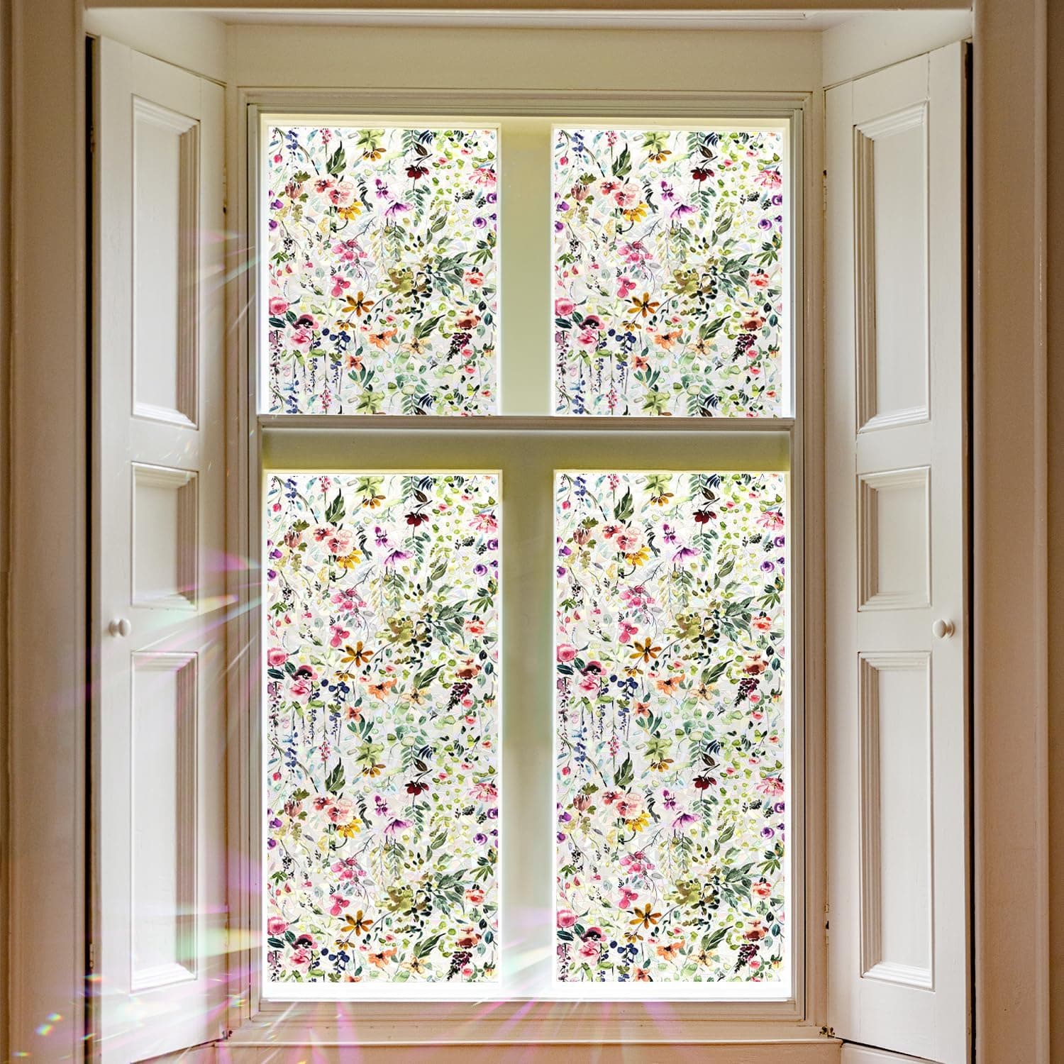 Floral Static Window Privacy Film Watercolor Laser Suncatcher Cling 3D Living Room Sun Blocking Decal DIY Glass Decor Non-Adhesive Cover gallery image 1