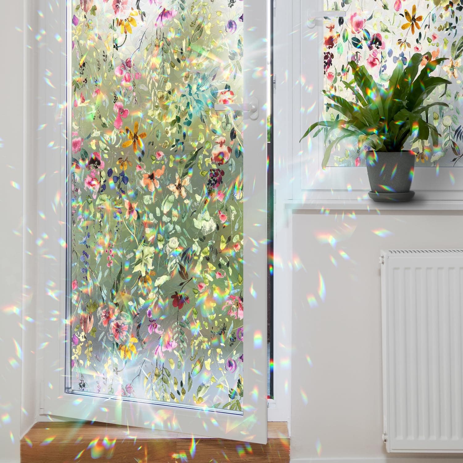Floral Static Window Privacy Film Watercolor Laser Suncatcher Cling 3D Living Room Sun Blocking Decal DIY Glass Decor Non-Adhesive Cover gallery image 3