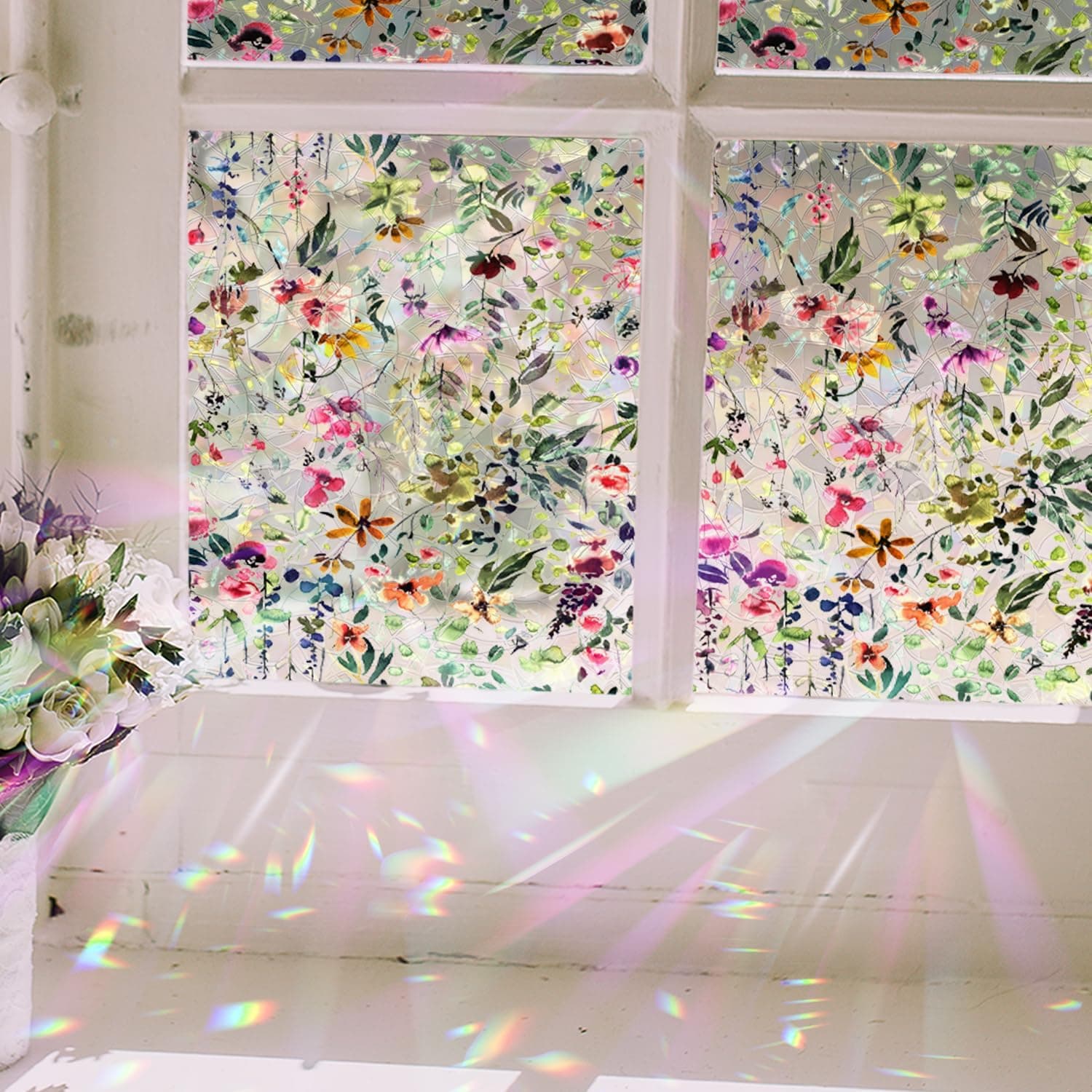 Floral Static Window Privacy Film Watercolor Laser Suncatcher Cling 3D Living Room Sun Blocking Decal DIY Glass Decor Non-Adhesive Cover gallery image 4