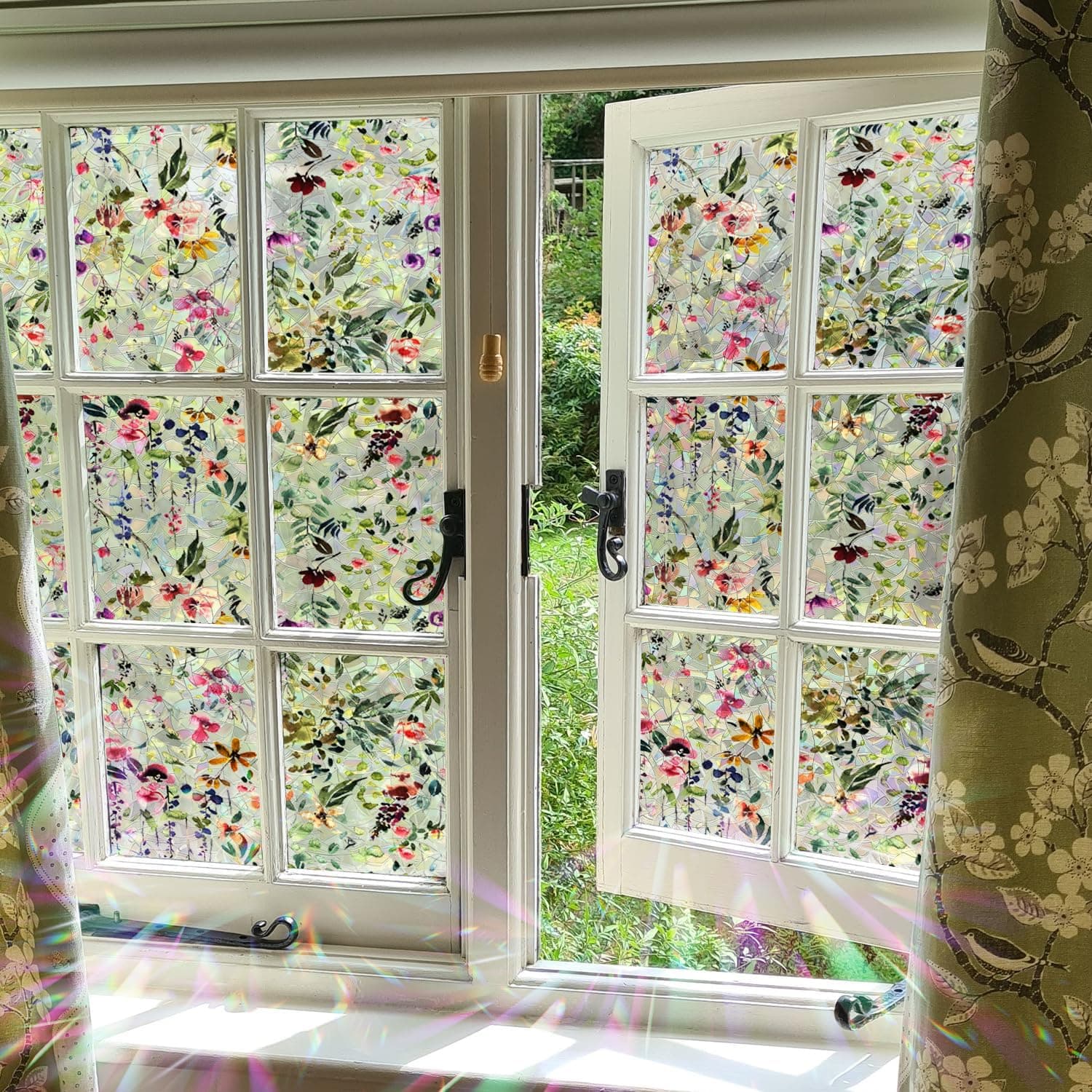 Floral Static Window Privacy Film Watercolor Laser Suncatcher Cling 3D Living Room Sun Blocking Decal DIY Glass Decor Non-Adhesive Cover gallery image 5