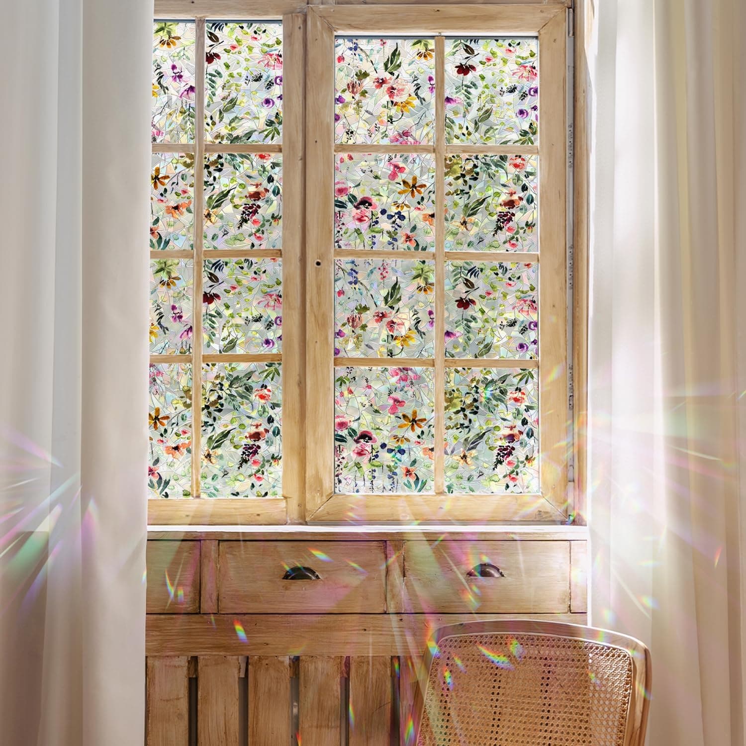 Floral Static Window Privacy Film Watercolor Laser Suncatcher Cling 3D Living Room Sun Blocking Decal DIY Glass Decor Non-Adhesive Cover gallery image 6