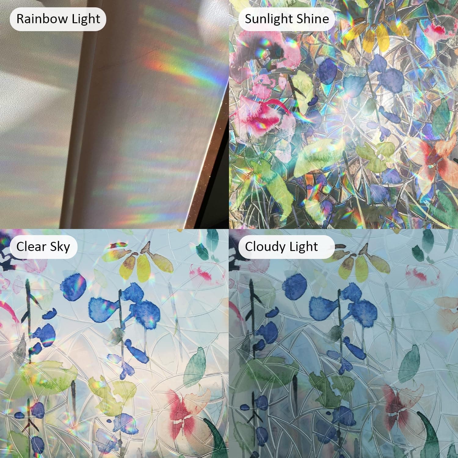 Floral Static Window Privacy Film Watercolor Laser Suncatcher Cling 3D Living Room Sun Blocking Decal DIY Glass Decor Non-Adhesive Cover gallery image 7