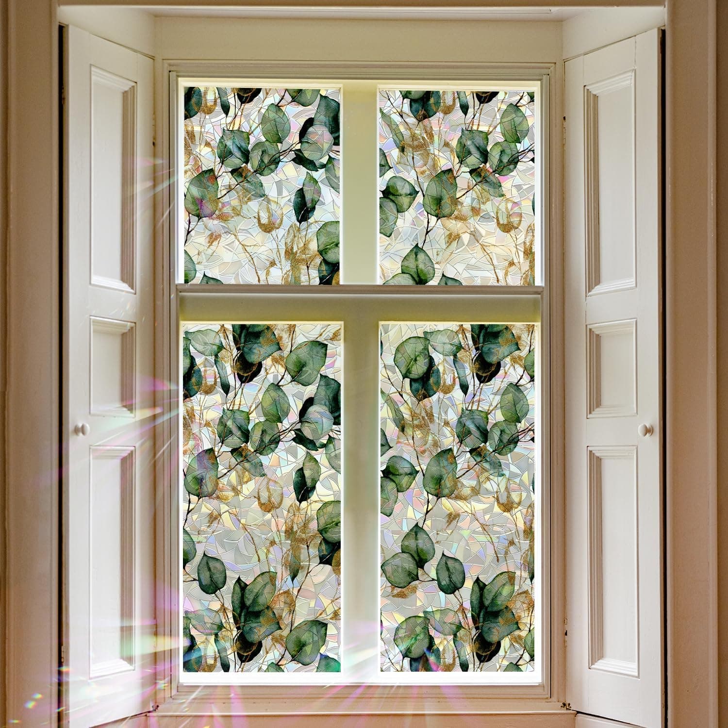 Watercolor Leaves Static Window Film Laser Suncatcher Glass Cling Privacy Decal Living Room Sun Blocking Decor Large Stickers DIY Decorations gallery image 1