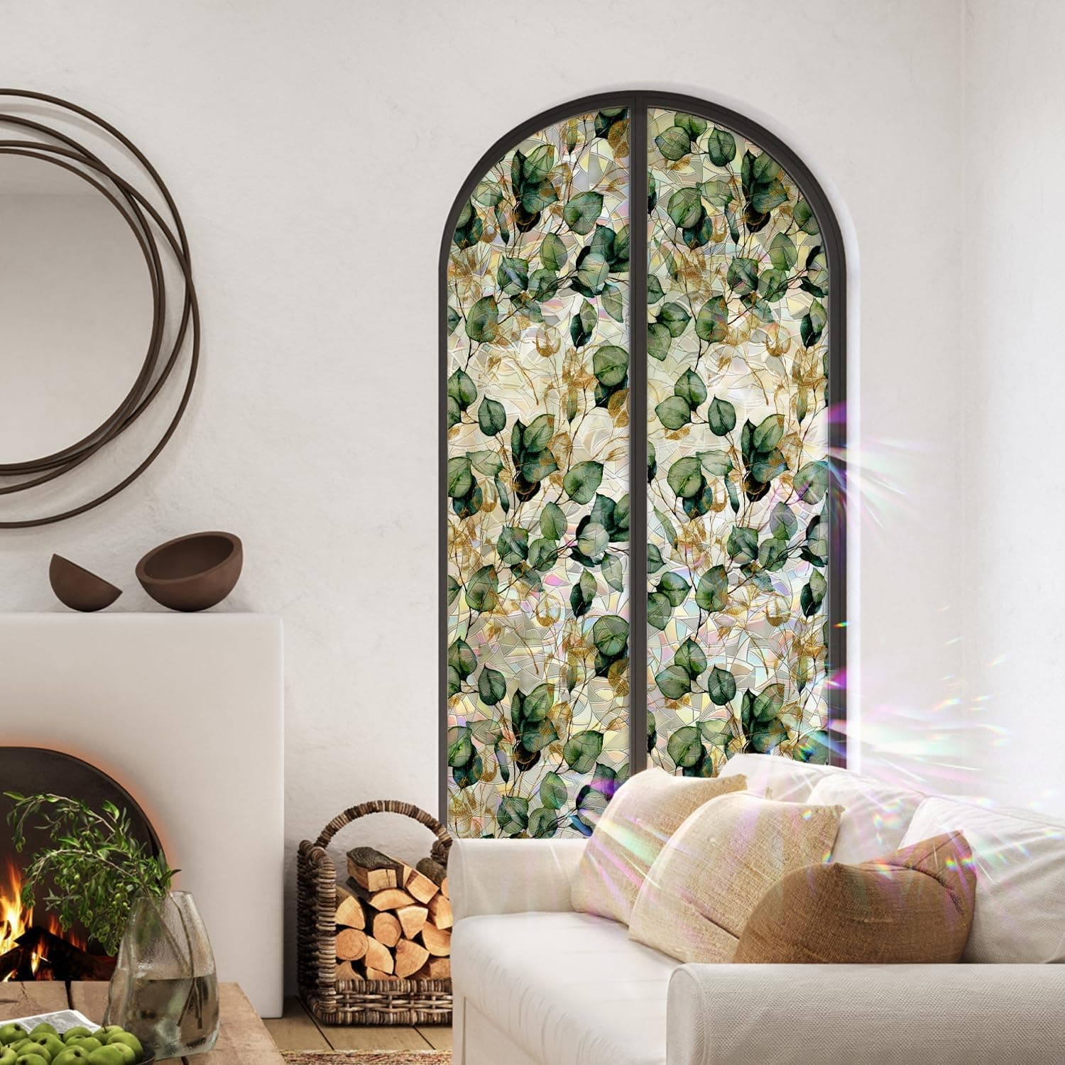 Watercolor Leaves Static Window Film Laser Suncatcher Glass Cling Privacy Decal Living Room Sun Blocking Decor Large Stickers DIY Decorations gallery image 3