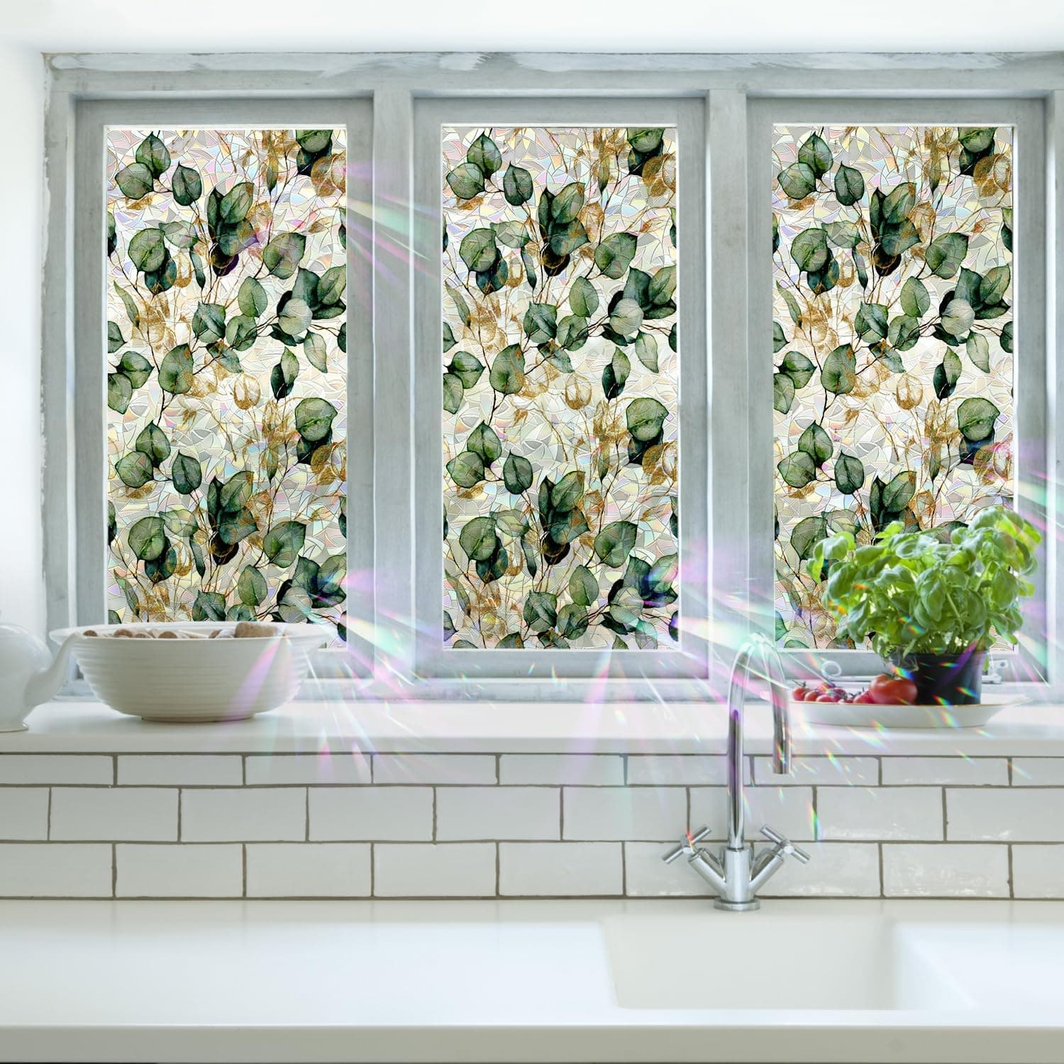 Watercolor Leaves Static Window Film Laser Suncatcher Glass Cling Privacy Decal Living Room Sun Blocking Decor Large Stickers DIY Decorations gallery image 4