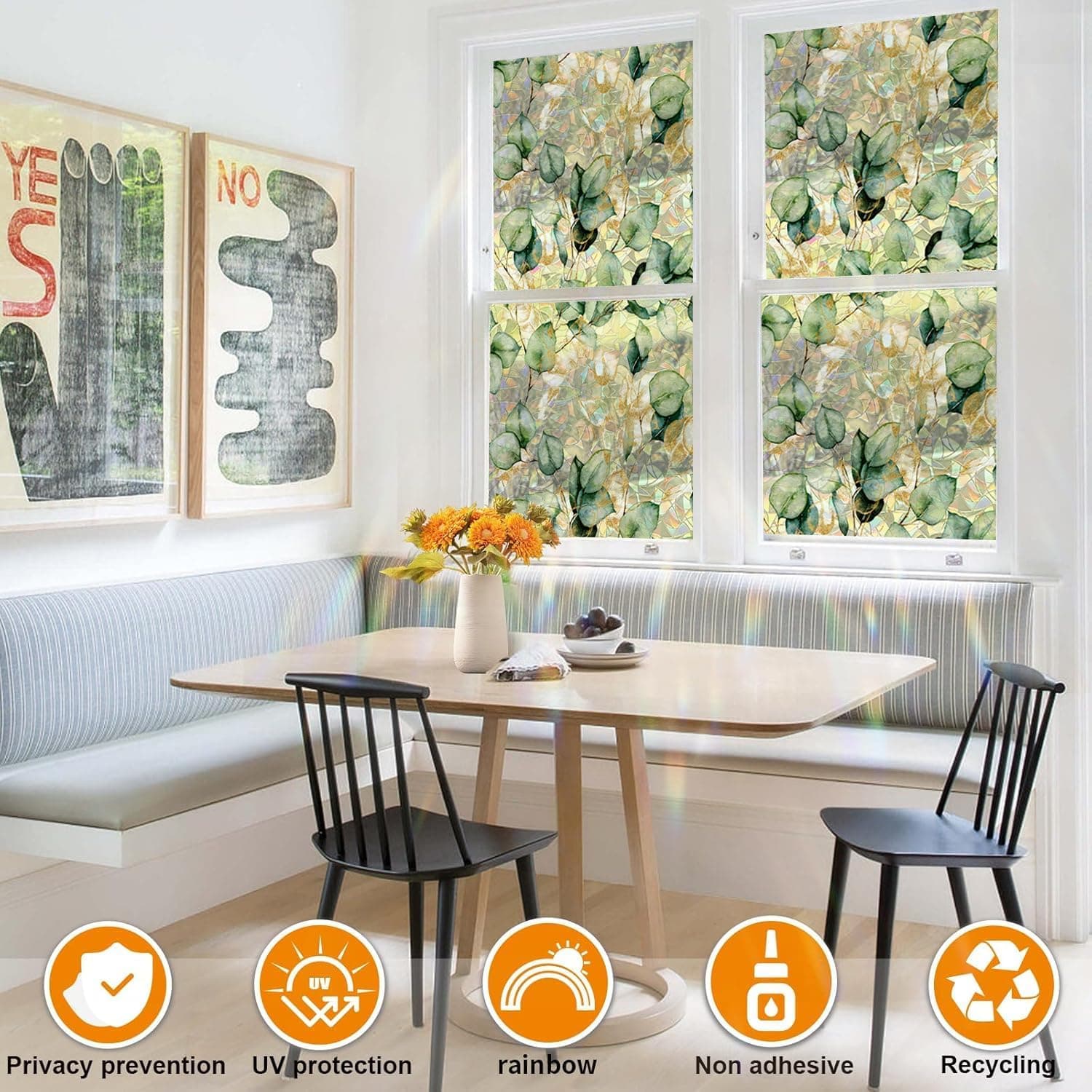 Watercolor Leaves Static Window Film Laser Suncatcher Glass Cling Privacy Decal Living Room Sun Blocking Decor Large Stickers DIY Decorations gallery image 7