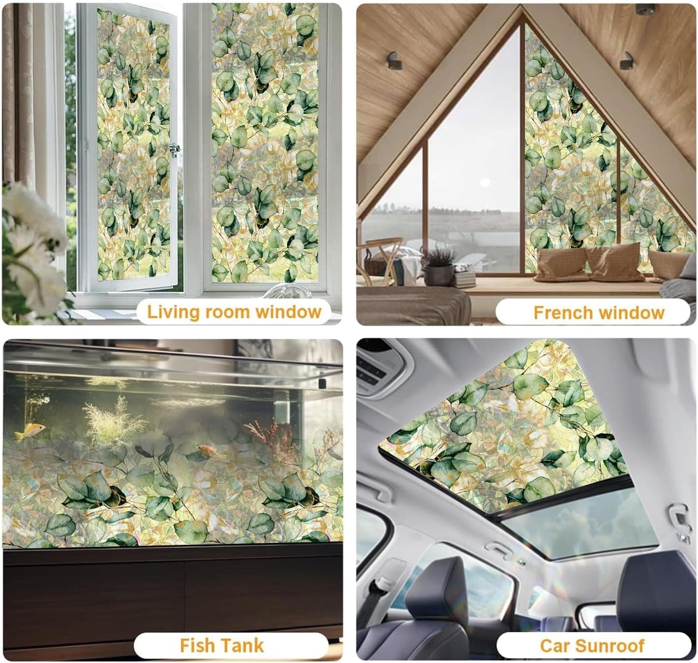 Watercolor Leaves Static Window Film Laser Suncatcher Glass Cling Privacy Decal Living Room Sun Blocking Decor Large Stickers DIY Decorations gallery image 8
