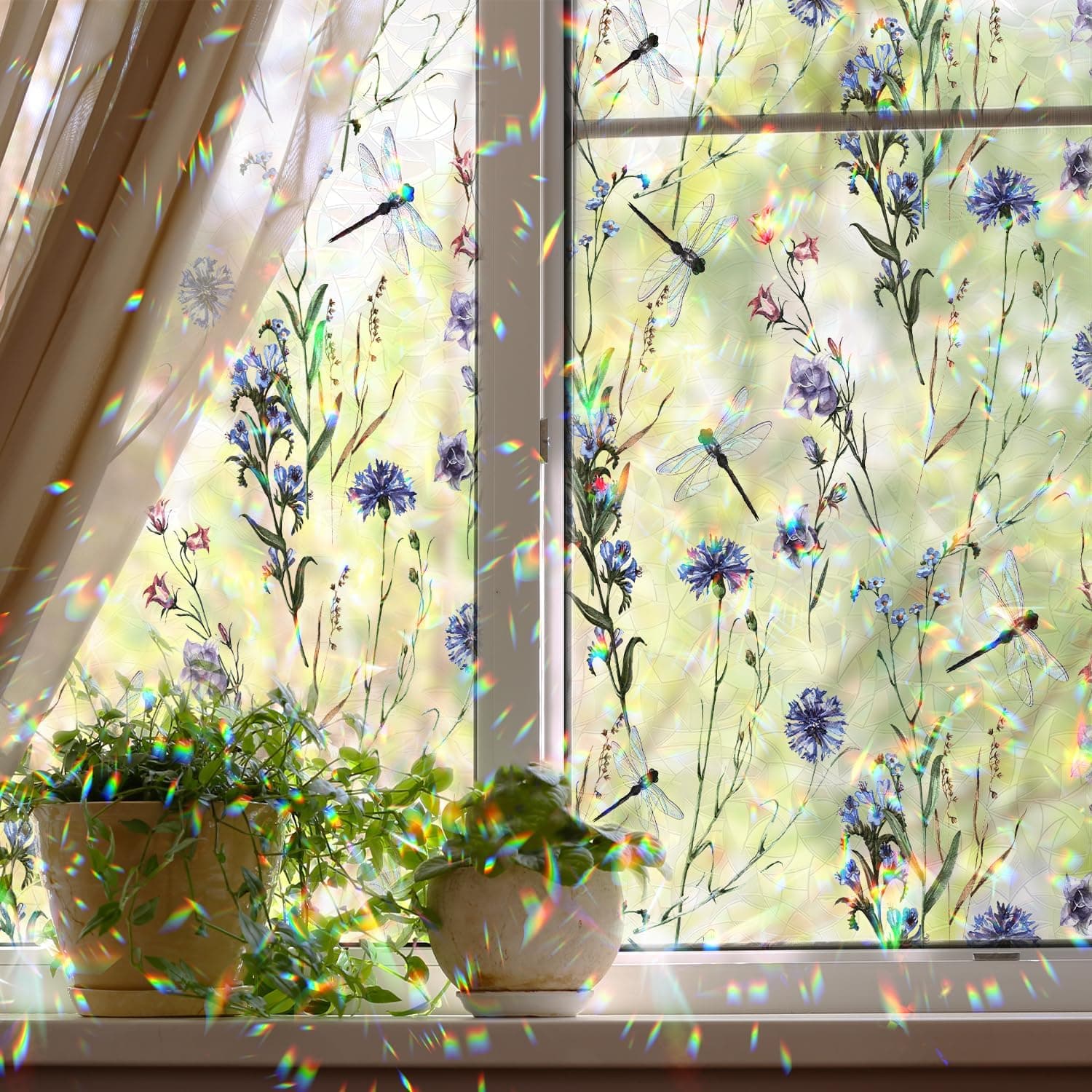Floral Static Window Privacy Film Watercolor Laser Suncatcher Cling 3D Living Room Sun Blocking Decal DIY Glass Decor Non-Adhesive Cover gallery image 2