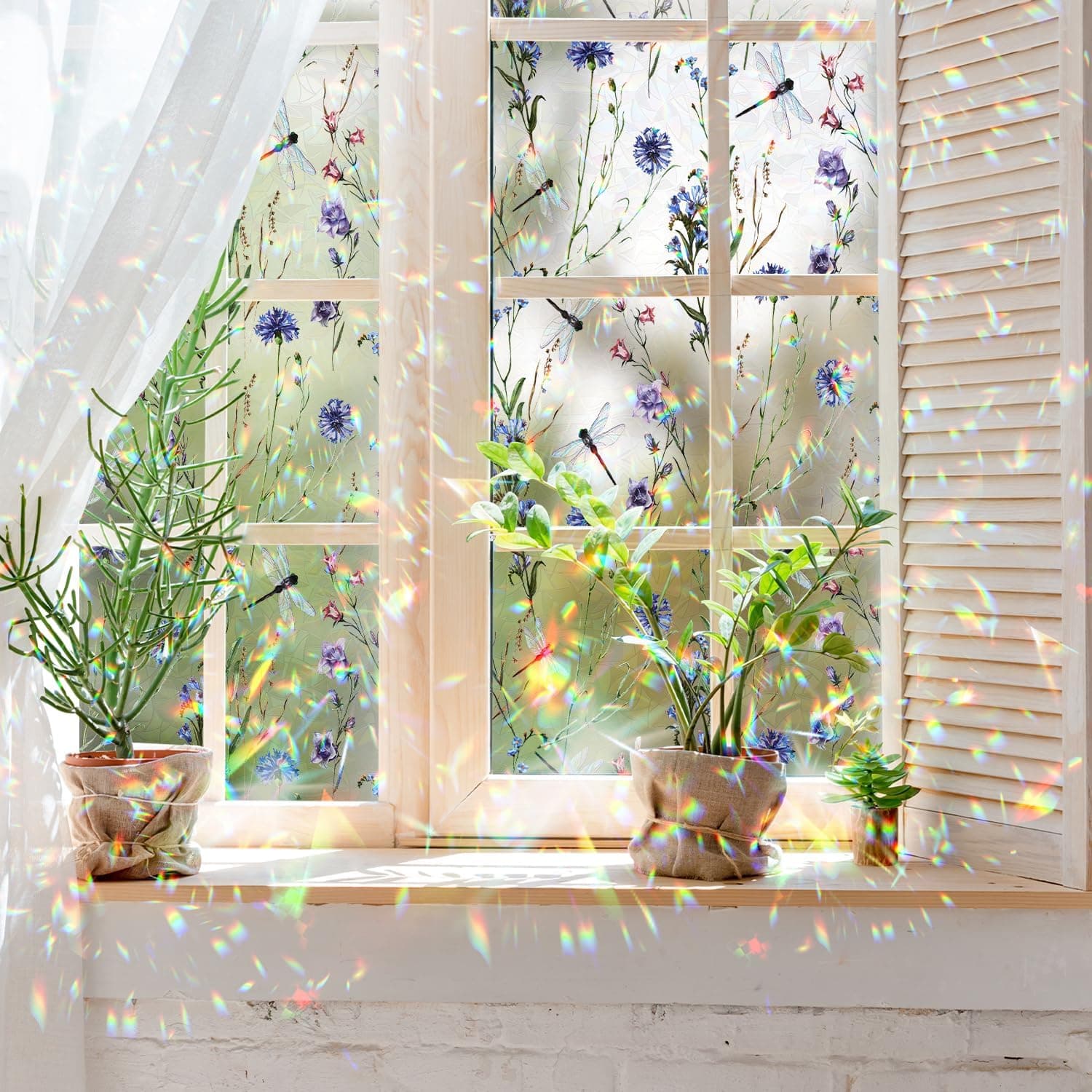 Floral Static Window Privacy Film Watercolor Laser Suncatcher Cling 3D Living Room Sun Blocking Decal DIY Glass Decor Non-Adhesive Cover gallery image 3