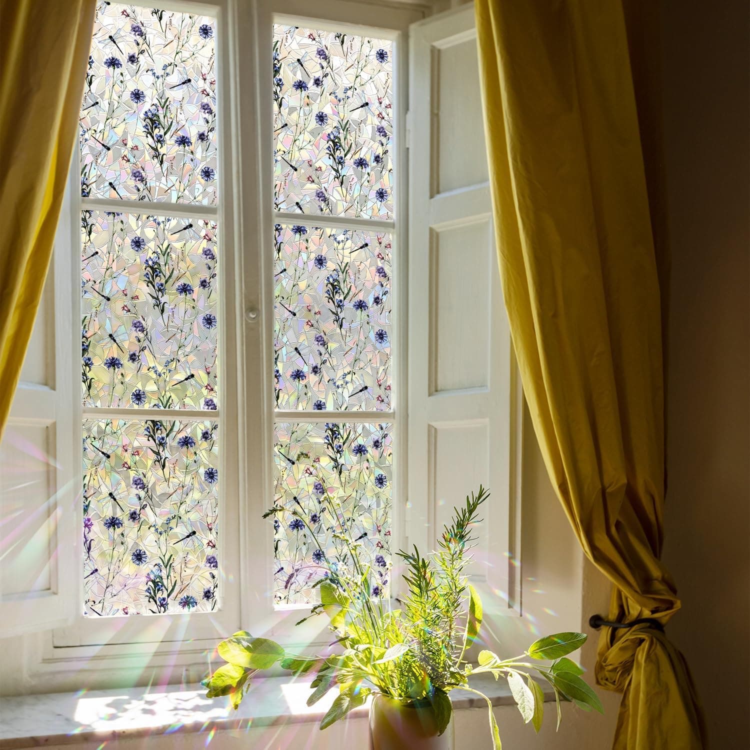 Floral Static Window Privacy Film Watercolor Laser Suncatcher Cling 3D Living Room Sun Blocking Decal DIY Glass Decor Non-Adhesive Cover gallery image 4
