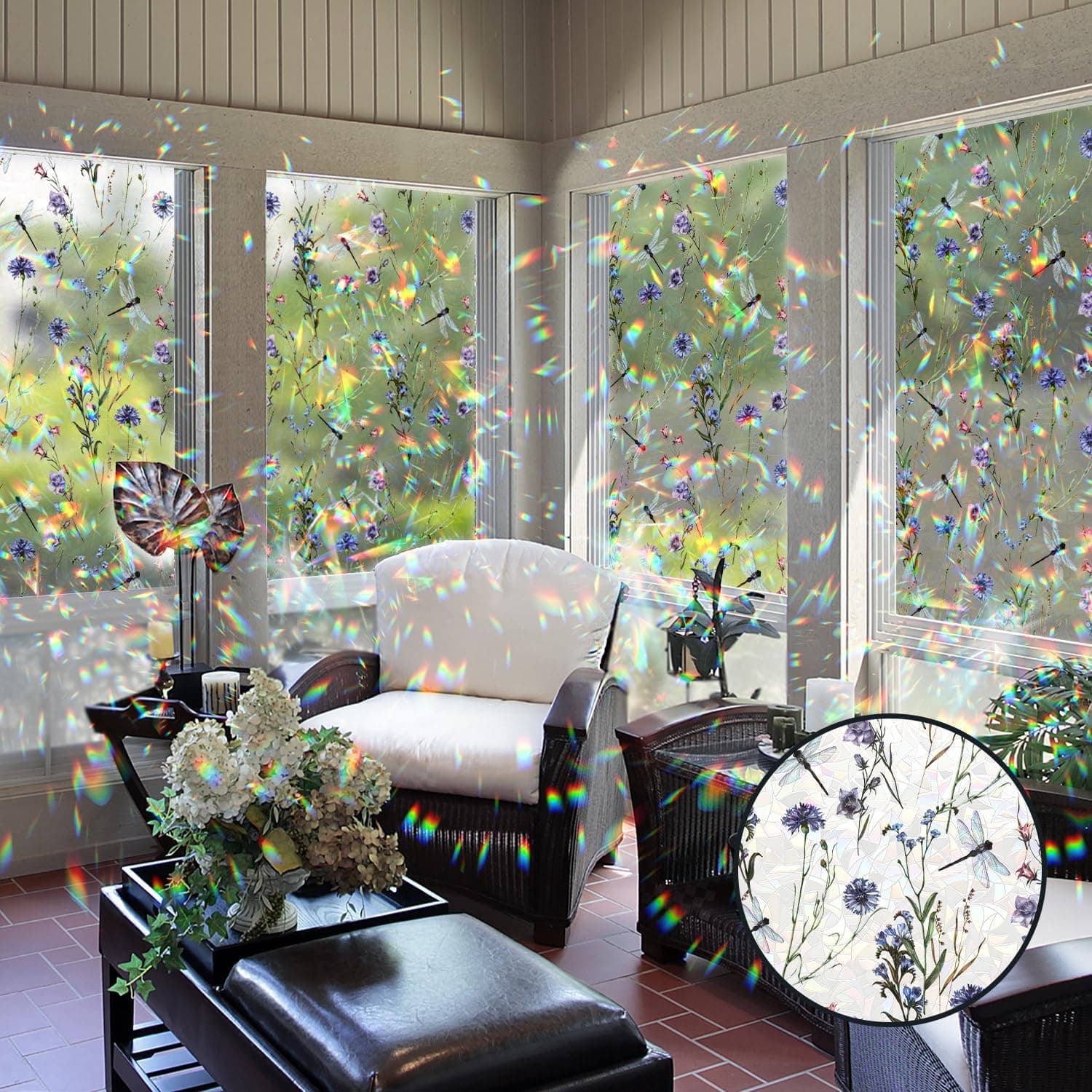 Floral Static Window Privacy Film Watercolor Laser Suncatcher Cling 3D Living Room Sun Blocking Decal DIY Glass Decor Non-Adhesive Cover gallery image 5