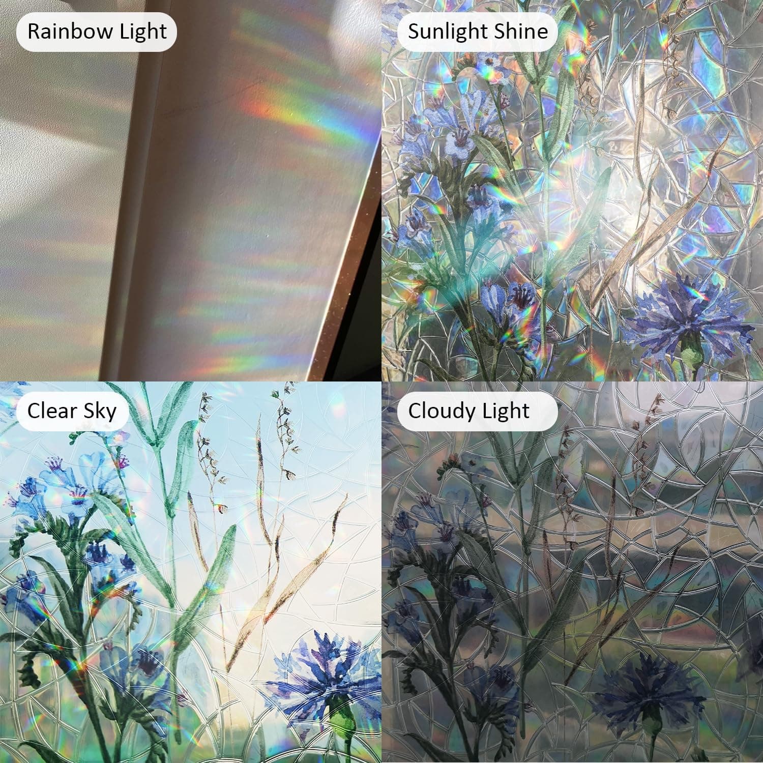 Floral Static Window Privacy Film Watercolor Laser Suncatcher Cling 3D Living Room Sun Blocking Decal DIY Glass Decor Non-Adhesive Cover gallery image 6