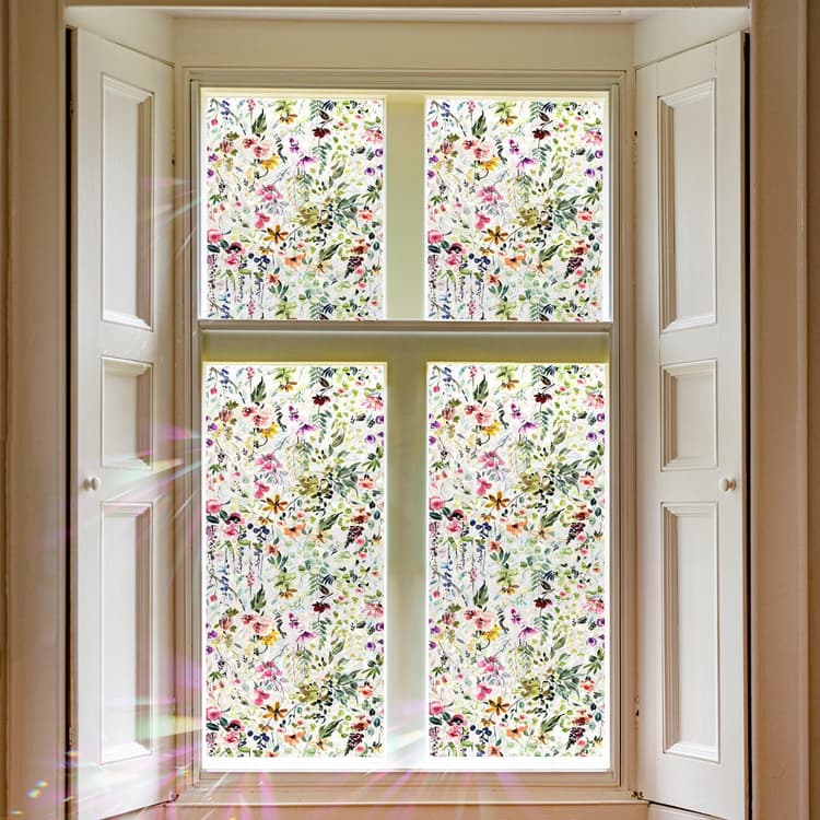 Watercolor Privacy Window Film Laser Suncatcher Static Cling Vintage Seamless Repeat Glass Decal Bathroom Non-Adhesive Removable Cover