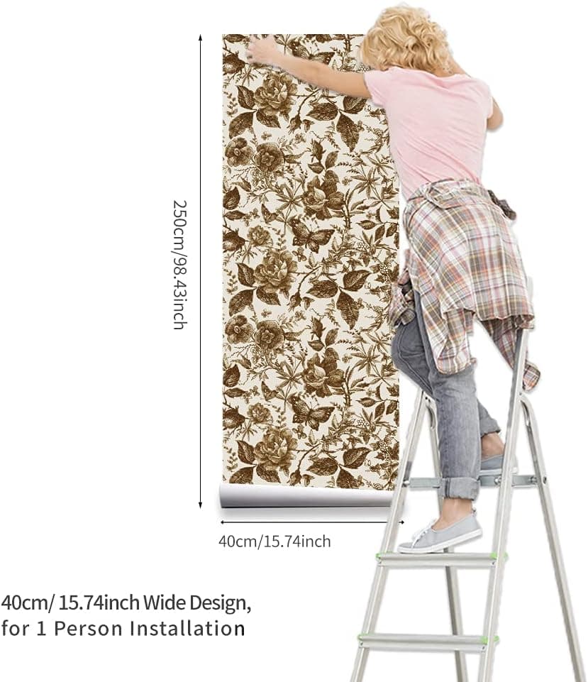 Butterfly Furniture Sticker Rose Floral Wall Decal Peel and Stick Wall Removable PVC Decor for Cabinet 15.75 * 98.43inch*1pcs gallery image 2