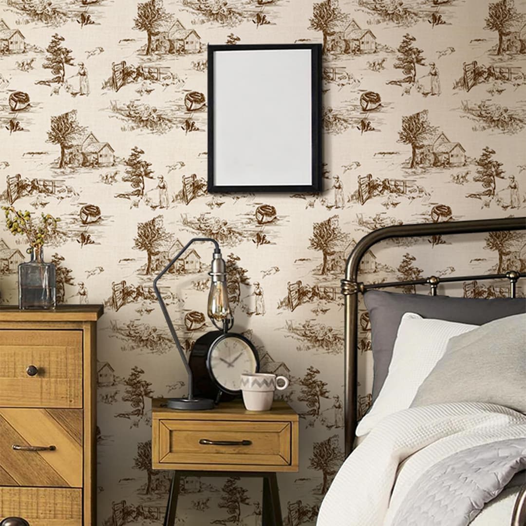 Monochrome Wallpaper Wall Decal Chinoiserie Vintage Peel and Stick Wall Sticker Toile de Jouy Landscape Removable PVC Wall Decor for Bedroom Living Room Cabinet Furniture