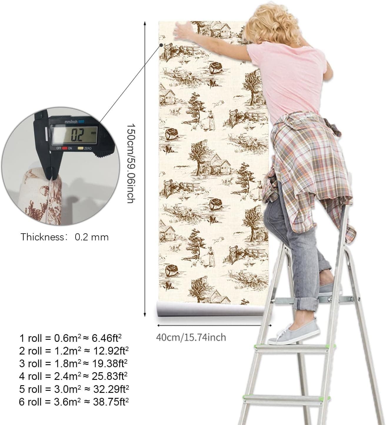 Monochrome Wallpaper Wall Decal Chinoiserie Vintage Peel and Stick Wall Sticker Toile de Jouy Landscape Removable PVC Wall Decor for Bedroom Living Room Cabinet Furniture gallery image 3