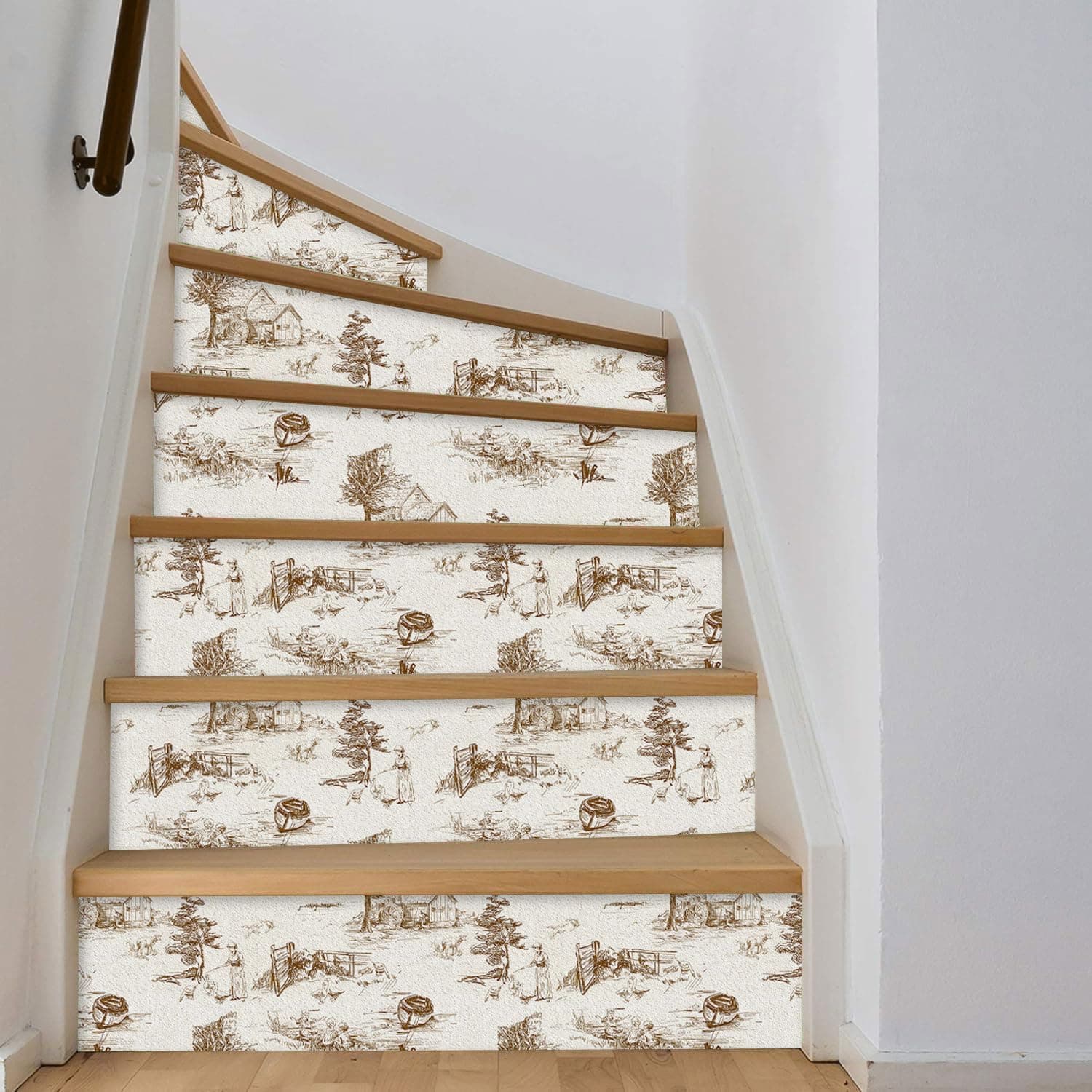 Monochrome Wallpaper Wall Decal Chinoiserie Vintage Peel and Stick Wall Sticker Toile de Jouy Landscape Removable PVC Wall Decor for Bedroom Living Room Cabinet Furniture gallery image 5