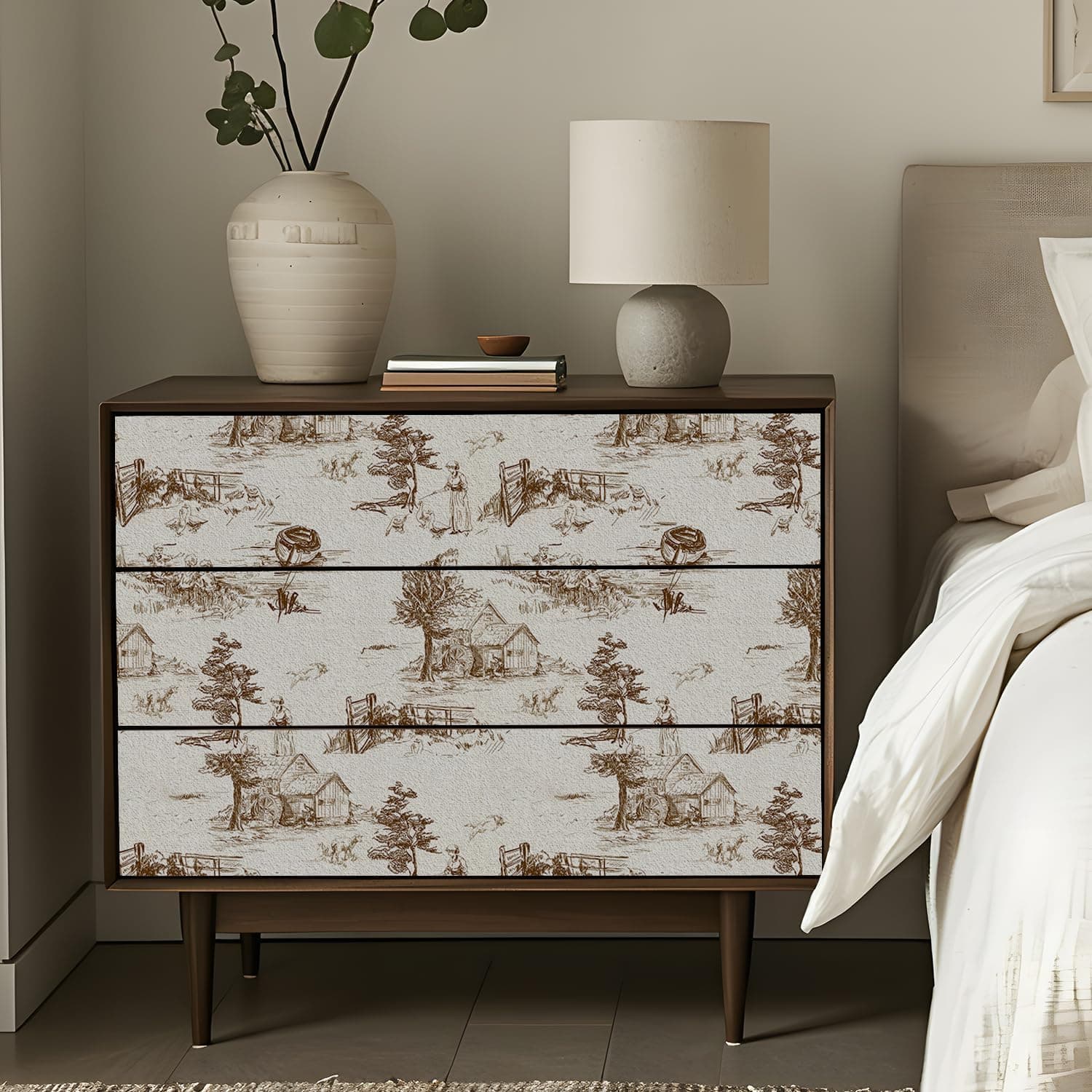 Monochrome Wallpaper Wall Decal Chinoiserie Vintage Peel and Stick Wall Sticker Toile de Jouy Landscape Removable PVC Wall Decor for Bedroom Living Room Cabinet Furniture gallery image 6