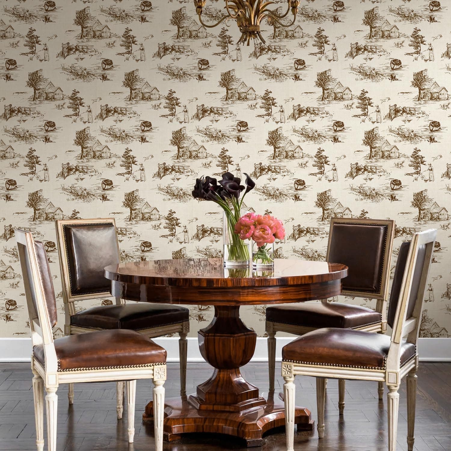 Monochrome Wallpaper Wall Decal Chinoiserie Vintage Peel and Stick Wall Sticker Toile de Jouy Landscape Removable PVC Wall Decor for Bedroom Living Room Cabinet Furniture gallery image 7