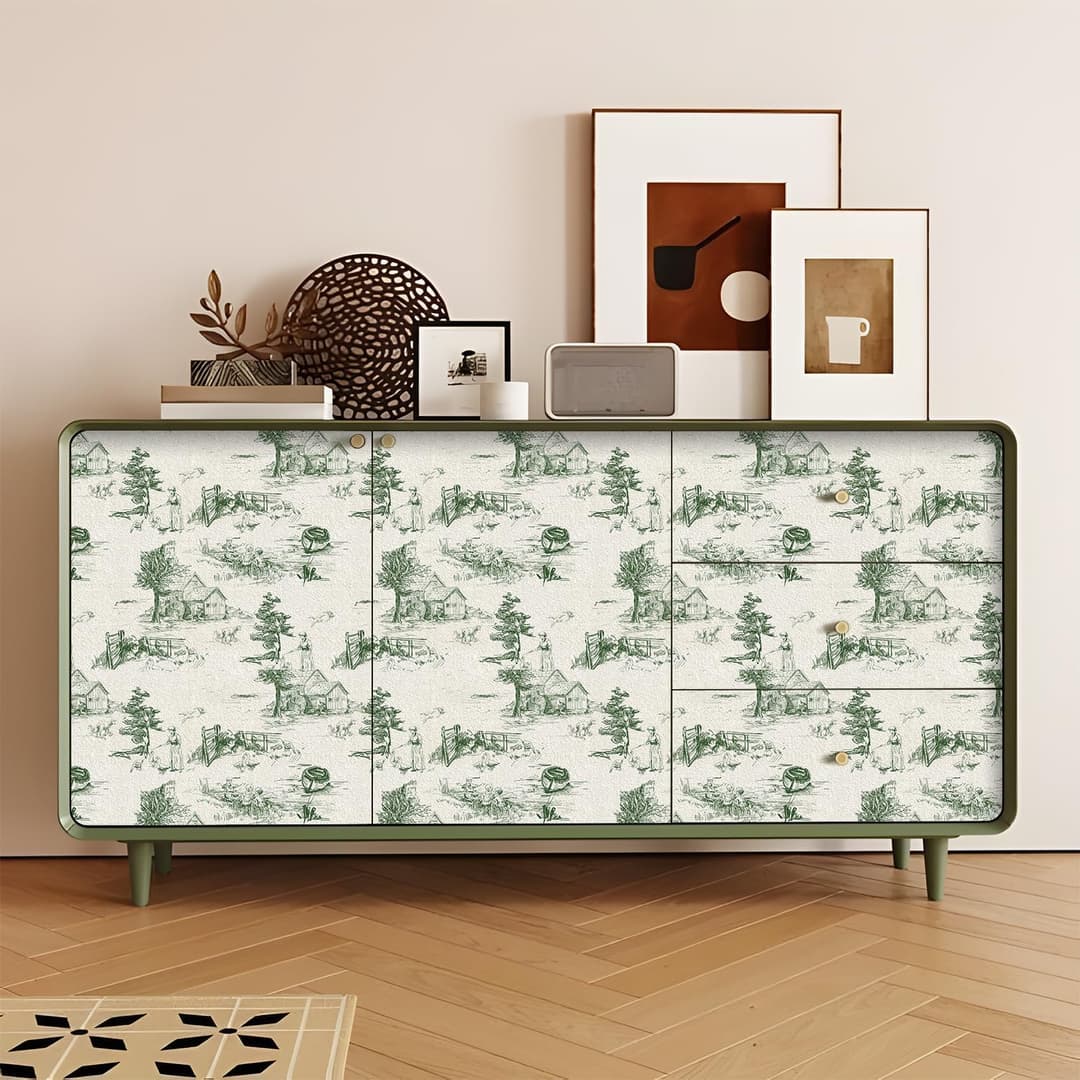 Monochrome Wallpaper Wall Decal Chinoiserie Vintage Peel and Stick Wall Sticker Toile de Jouy Landscape Removable PVC Wall Decor for Bedroom Living Room Cabinet Furniture