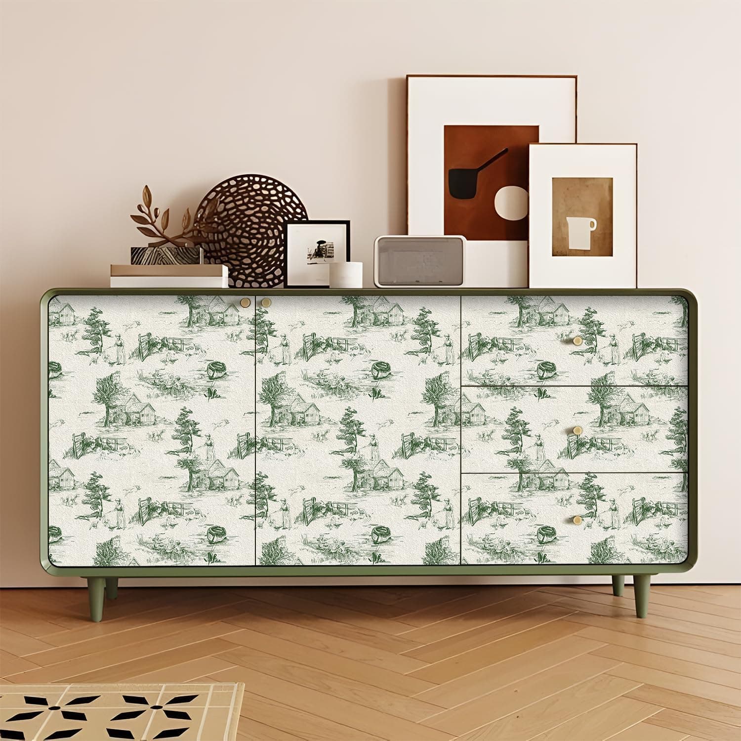Monochrome Wallpaper Wall Decal Chinoiserie Vintage Peel and Stick Wall Sticker Toile de Jouy Landscape Removable PVC Wall Decor for Bedroom Living Room Cabinet Furniture gallery image 1