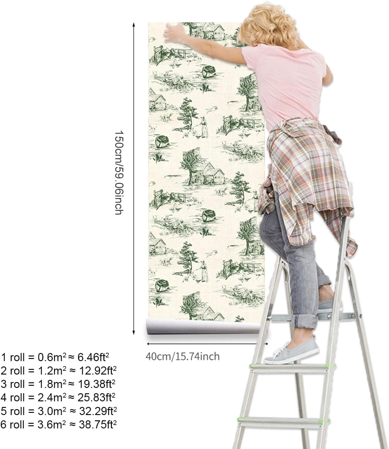 Monochrome Wallpaper Wall Decal Chinoiserie Vintage Peel and Stick Wall Sticker Toile de Jouy Landscape Removable PVC Wall Decor for Bedroom Living Room Cabinet Furniture gallery image 3