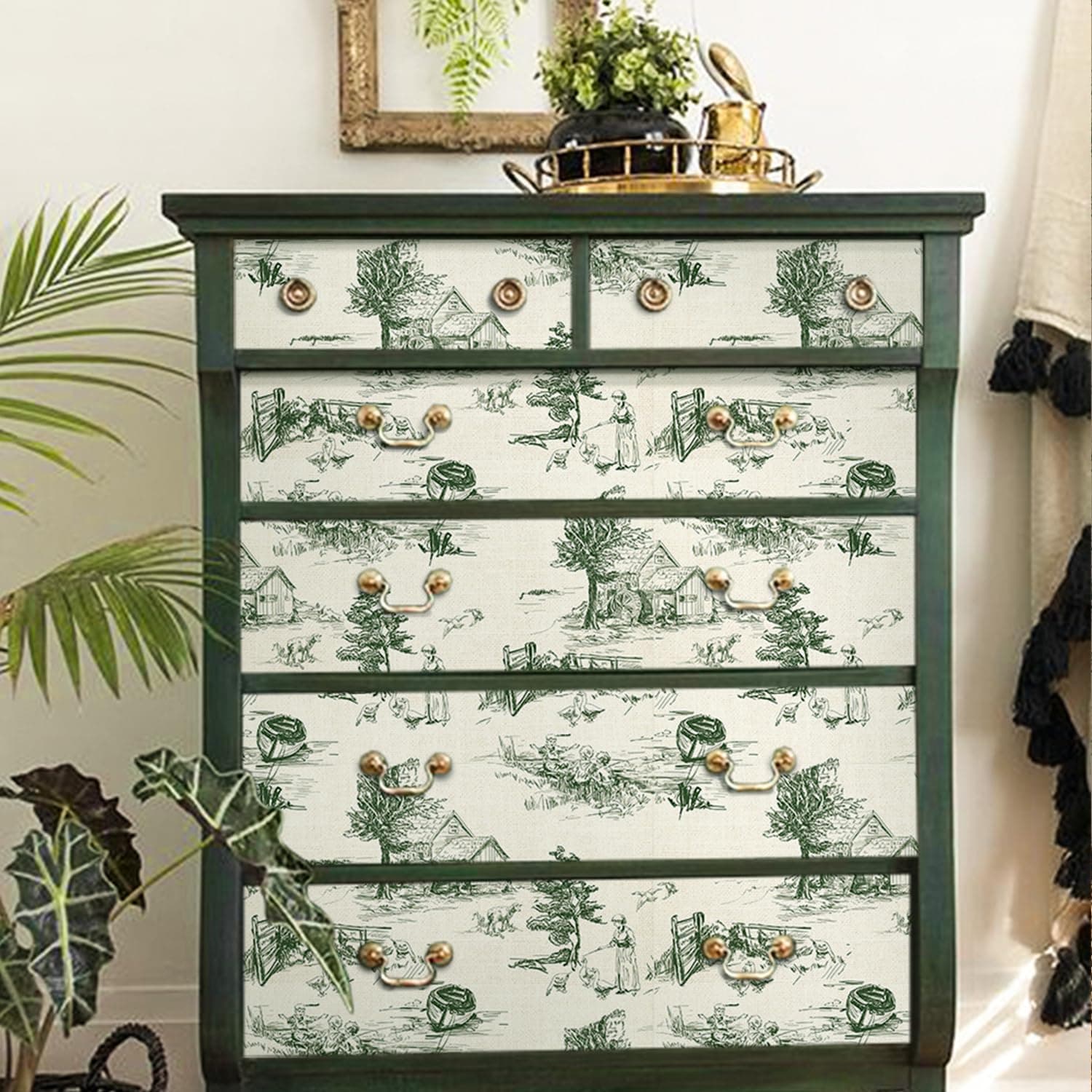 Monochrome Wallpaper Wall Decal Chinoiserie Vintage Peel and Stick Wall Sticker Toile de Jouy Landscape Removable PVC Wall Decor for Bedroom Living Room Cabinet Furniture gallery image 4