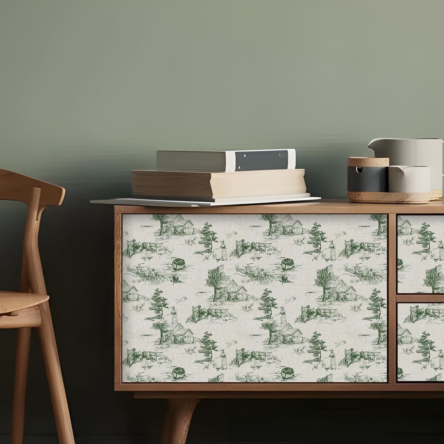 Monochrome Wallpaper Wall Decal Chinoiserie Vintage Peel and Stick Wall Sticker Toile de Jouy Landscape Removable PVC Wall Decor for Bedroom Living Room Cabinet Furniture gallery image 5