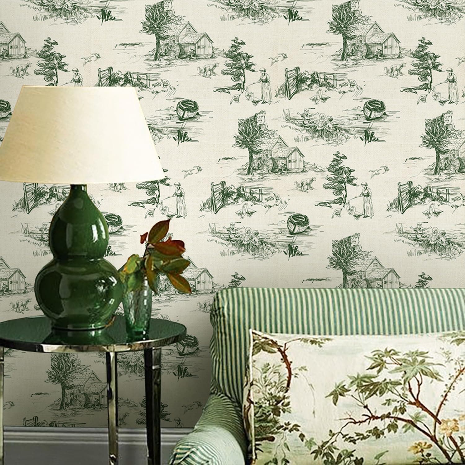 Monochrome Wallpaper Wall Decal Chinoiserie Vintage Peel and Stick Wall Sticker Toile de Jouy Landscape Removable PVC Wall Decor for Bedroom Living Room Cabinet Furniture gallery image 6