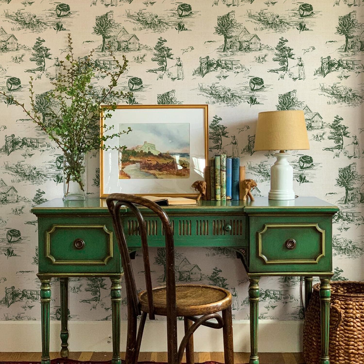 Monochrome Wallpaper Wall Decal Chinoiserie Vintage Peel and Stick Wall Sticker Toile de Jouy Landscape Removable PVC Wall Decor for Bedroom Living Room Cabinet Furniture gallery image 7