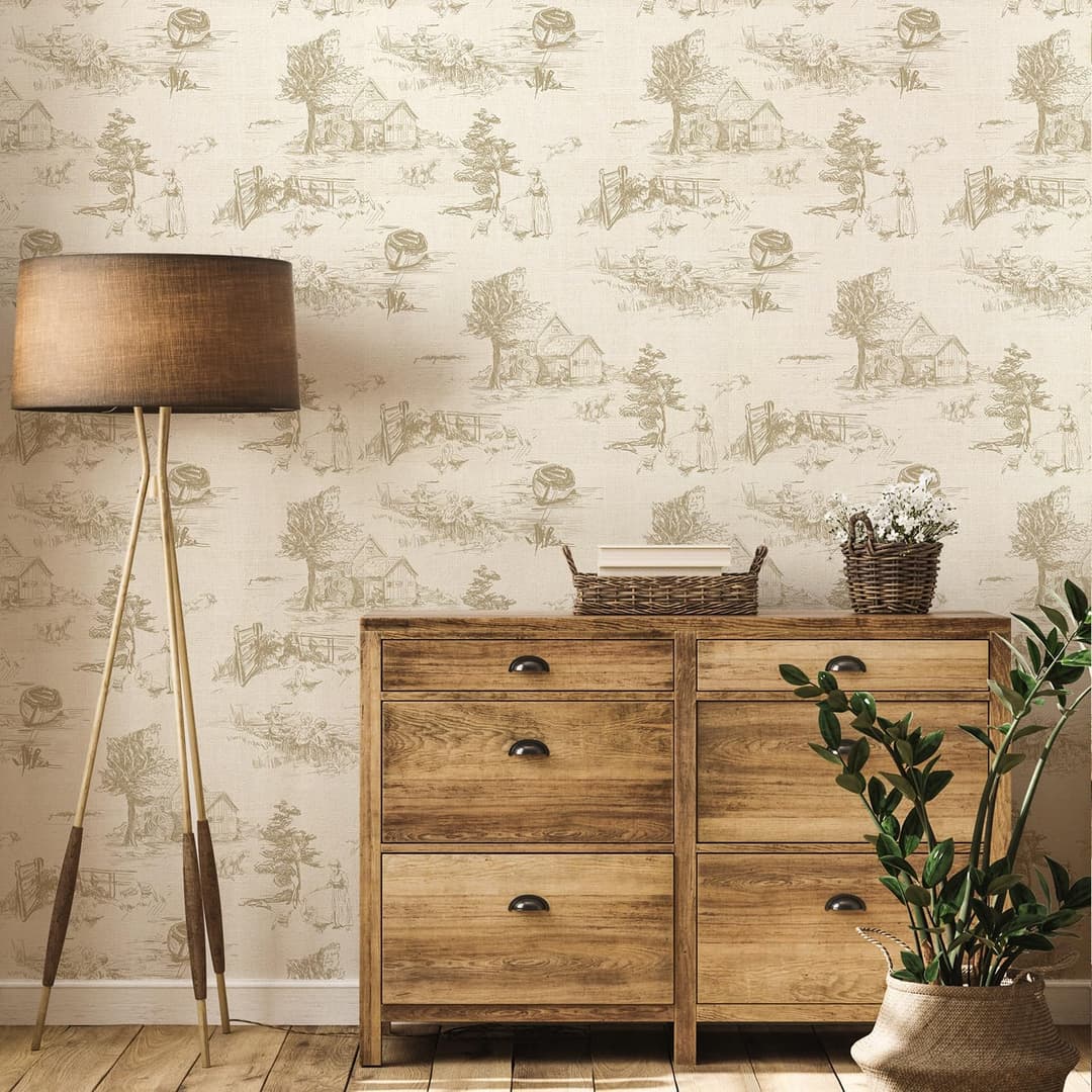 Monochrome Wallpaper Wall Decal Chinoiserie Vintage Peel and Stick Wall Sticker Toile de Jouy Landscape Removable PVC Wall Decor for Bedroom Living Room Cabinet Furniture