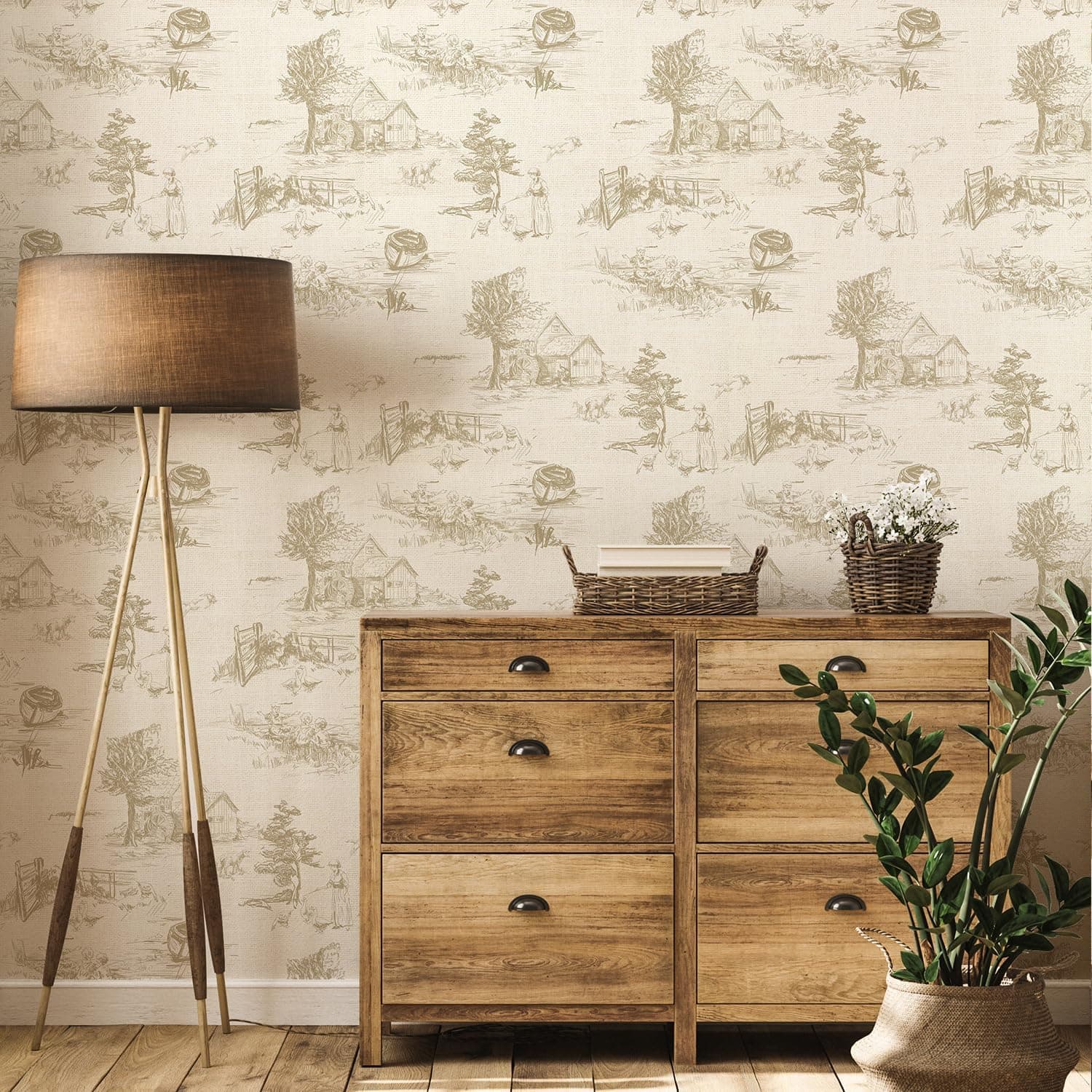 Monochrome Wallpaper Wall Decal Chinoiserie Vintage Peel and Stick Wall Sticker Toile de Jouy Landscape Removable PVC Wall Decor for Bedroom Living Room Cabinet Furniture gallery image 1