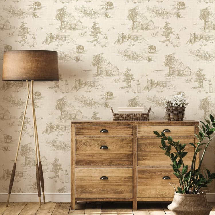 Monochrome Wallpaper Wall Decal Chinoiserie Vintage Peel and Stick Wall Sticker Toile de Jouy Landscape Removable PVC Wall Decor for Bedroom Living Room Cabinet Furniture