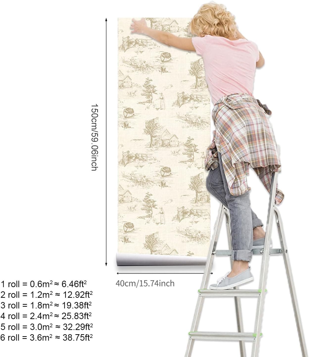 Monochrome Wallpaper Wall Decal Chinoiserie Vintage Peel and Stick Wall Sticker Toile de Jouy Landscape Removable PVC Wall Decor for Bedroom Living Room Cabinet Furniture gallery image 3