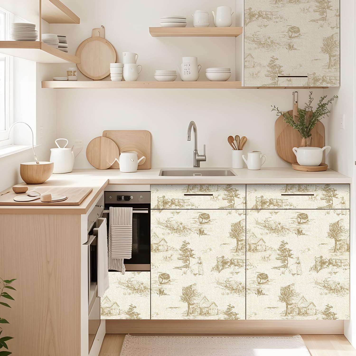 Monochrome Wallpaper Wall Decal Chinoiserie Vintage Peel and Stick Wall Sticker Toile de Jouy Landscape Removable PVC Wall Decor for Bedroom Living Room Cabinet Furniture gallery image 4