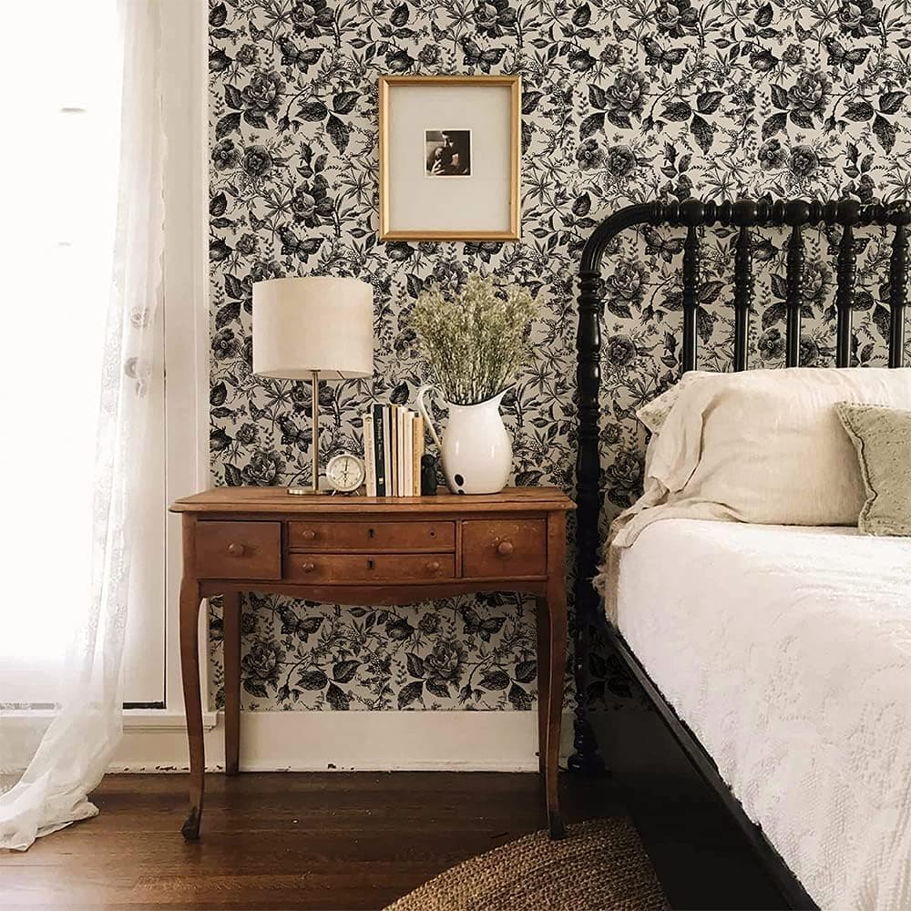 Butterfly Wallpaper Wall Decal Rose Floral Peel and Stick Wall Sticker Removable PVC Wall Decor for Bedroom Living Room Cabinet Furniture