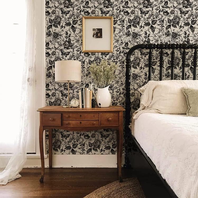 Butterfly Wallpaper Wall Decal Rose Floral Peel and Stick Wall Sticker Removable PVC Wall Decor for Bedroom Living Room Cabinet Furniture