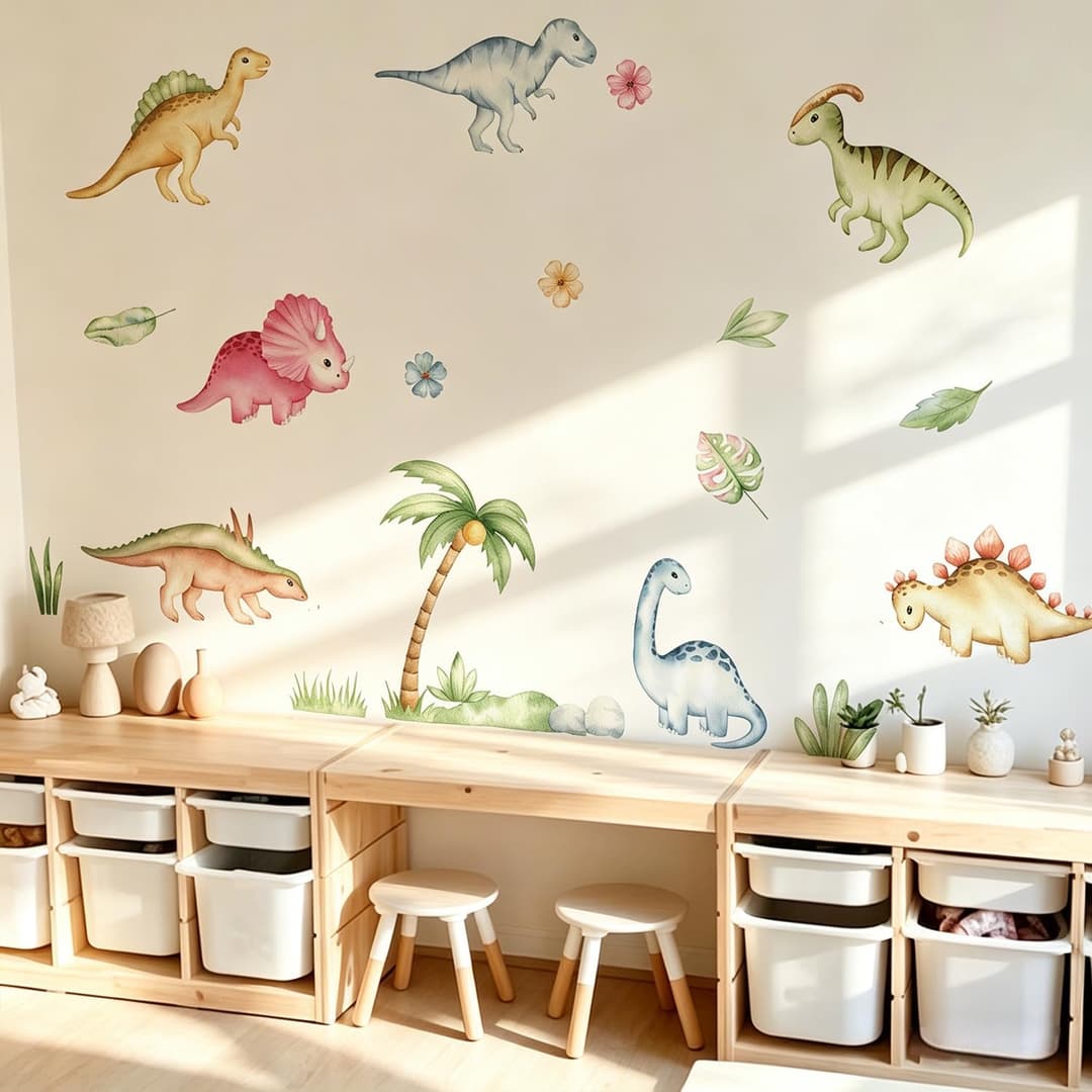 Large Dinosaur Wall Stickers Nursery Watercolor Decals Toddler Removable Murals Kids Room DIY Cute Decorations